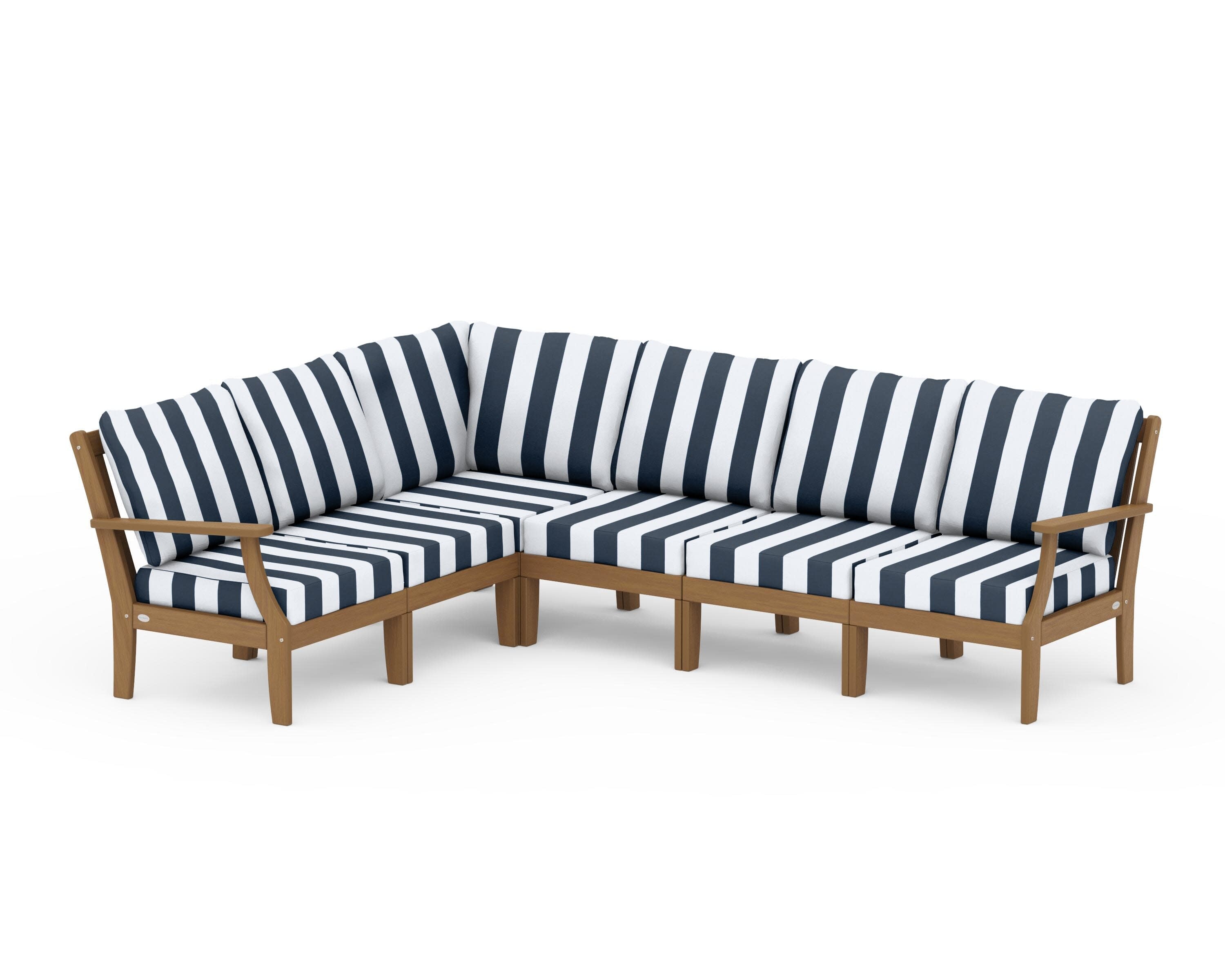 Braxton Modular 6-Piece Deep Seating Set in Natural / Cabana Stripe Marine Indigo