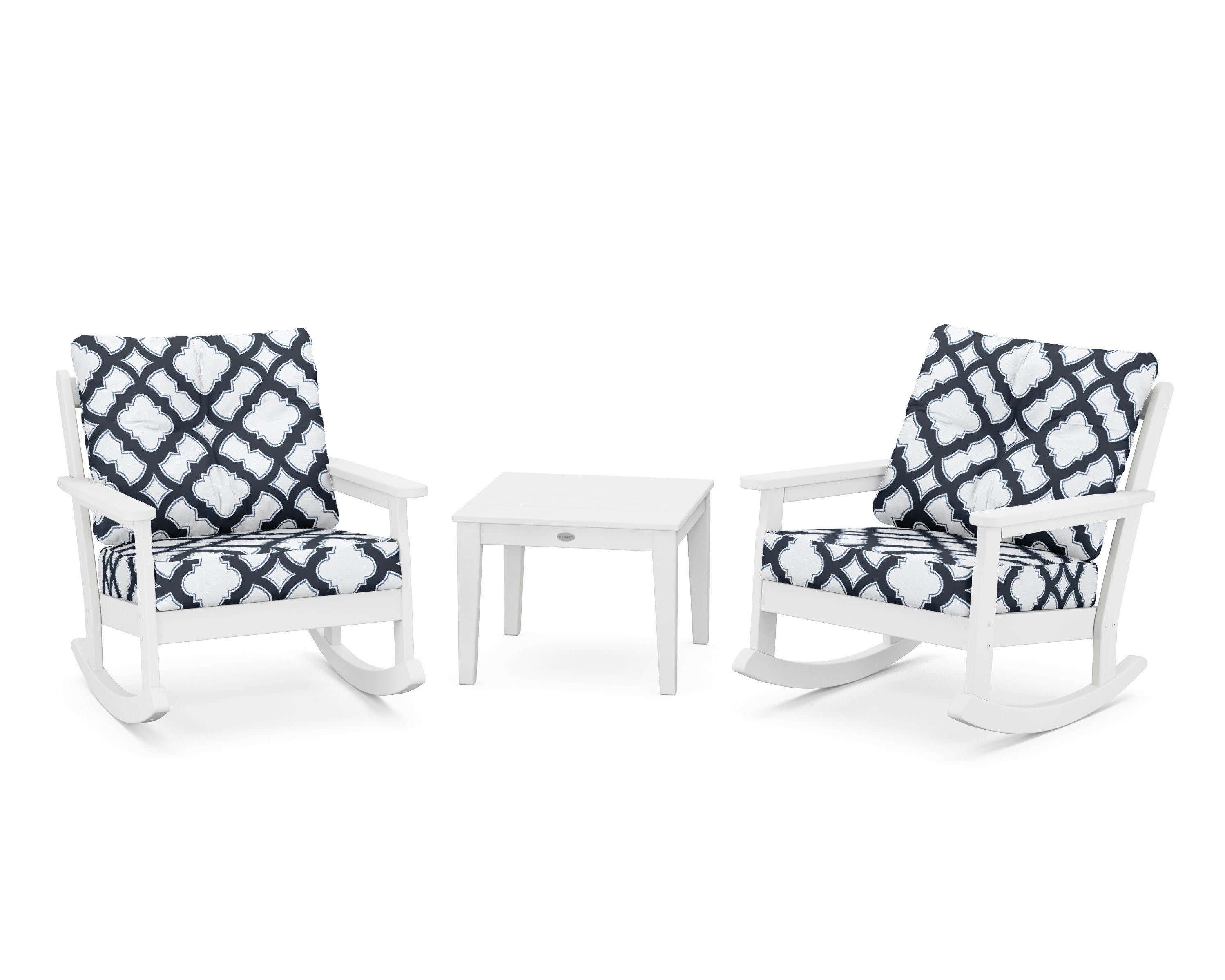 Vineyard 3-Piece Deep Seating Rocker Set in White / Trellis Marine Indigo