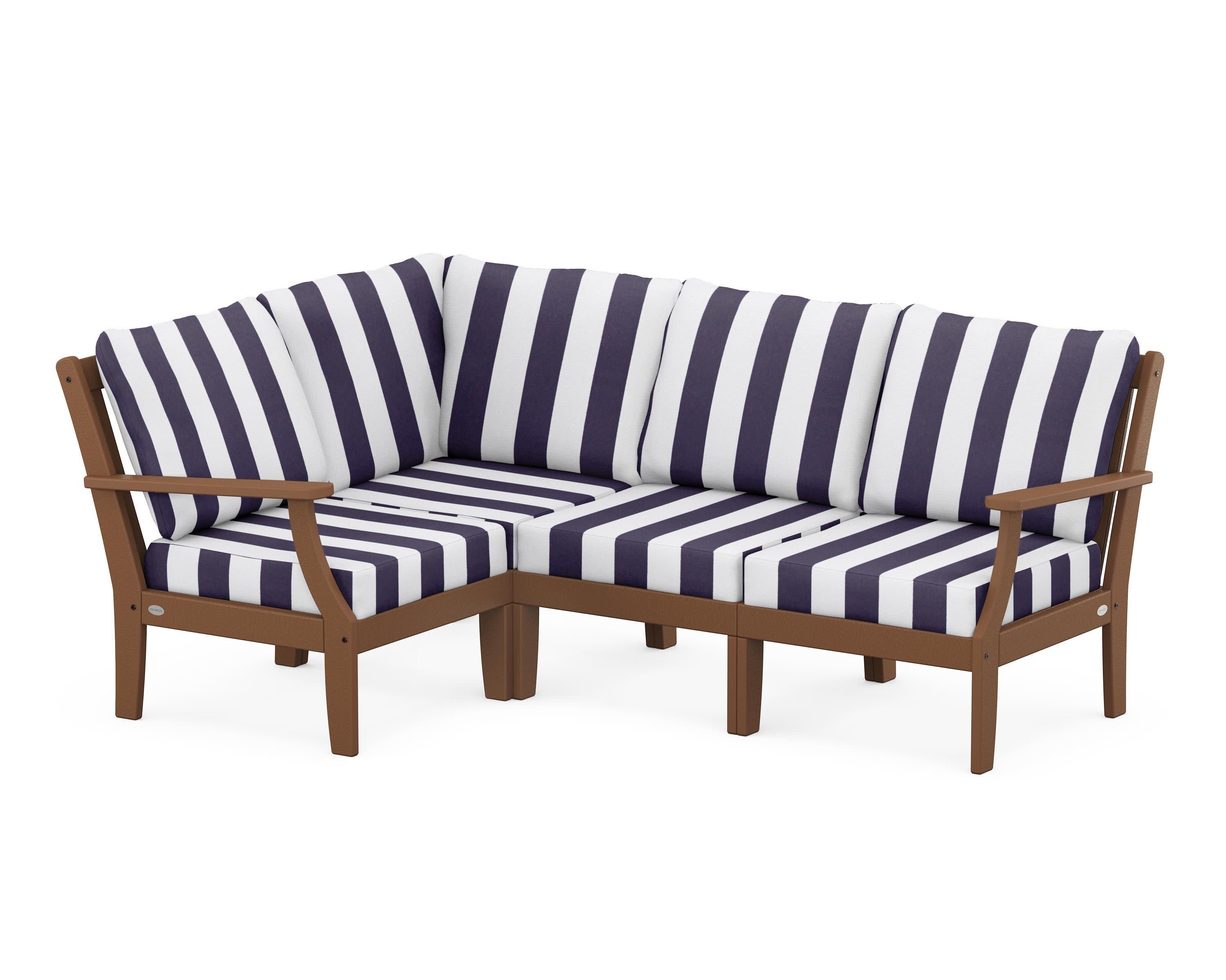 Braxton Modular 4-Piece Deep Seating Set in Teak / Cabana Stripe Navy