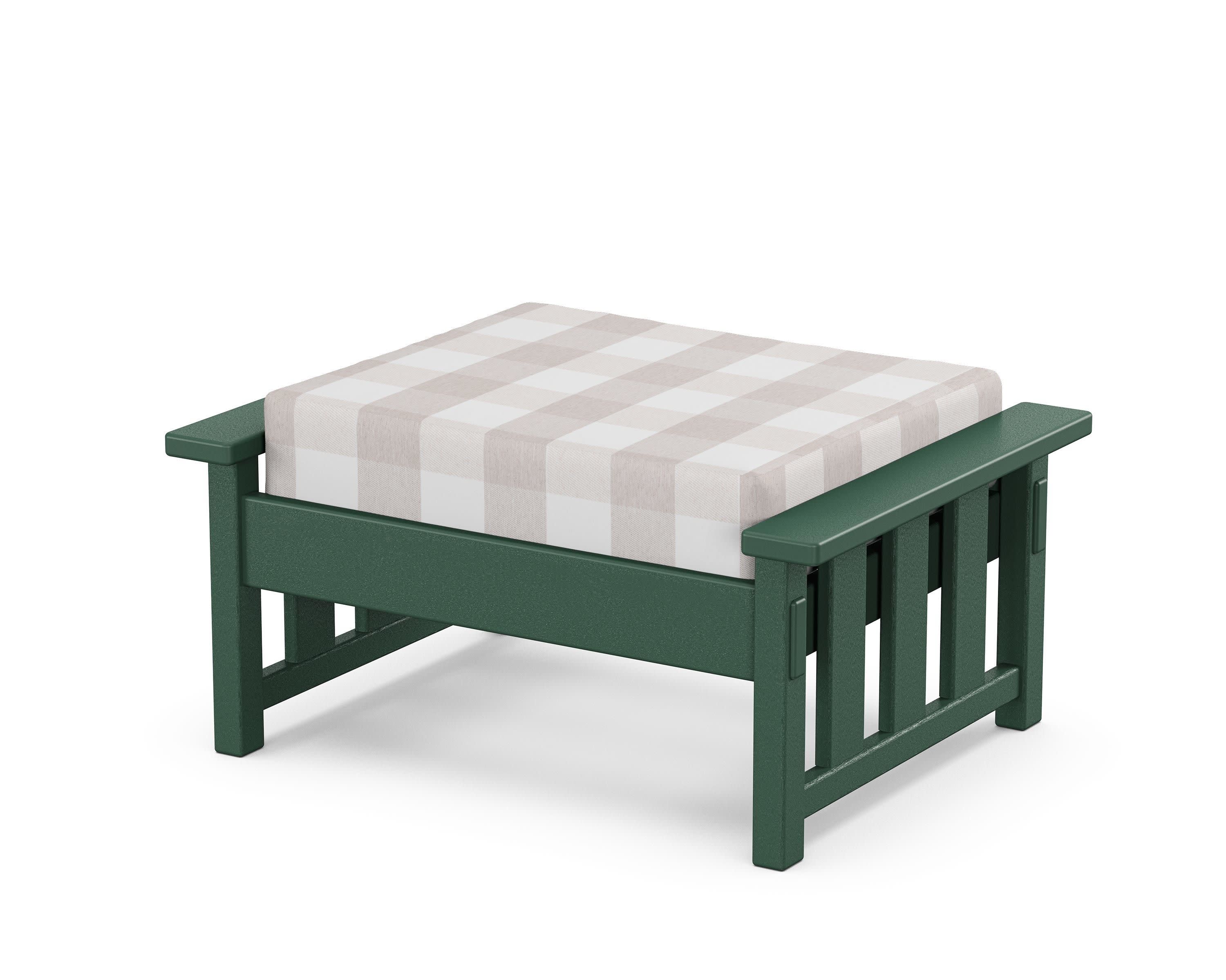 Acadia Deep Seating Ottoman in Green / Buffalo Plaid Dune Burlap