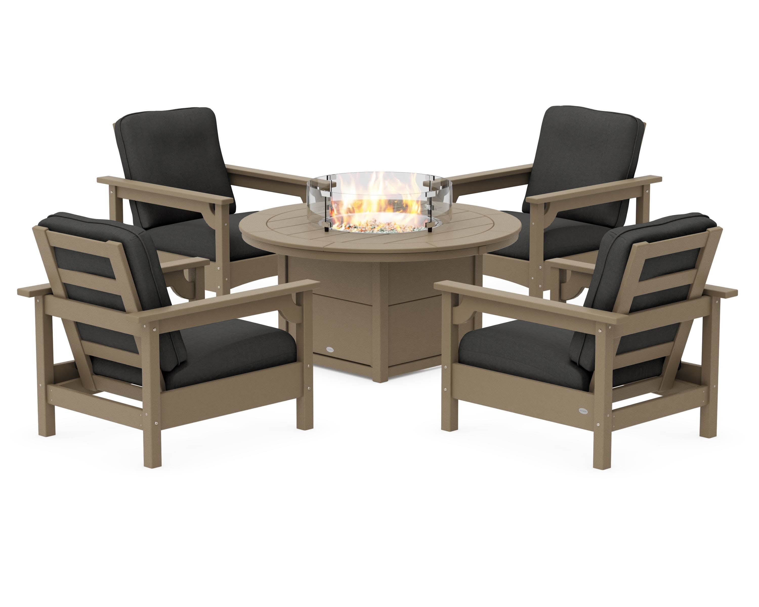 Club 5-Piece Conversation Set with Fire Pit Table in Vintage Sahara / Spectrum Carbon