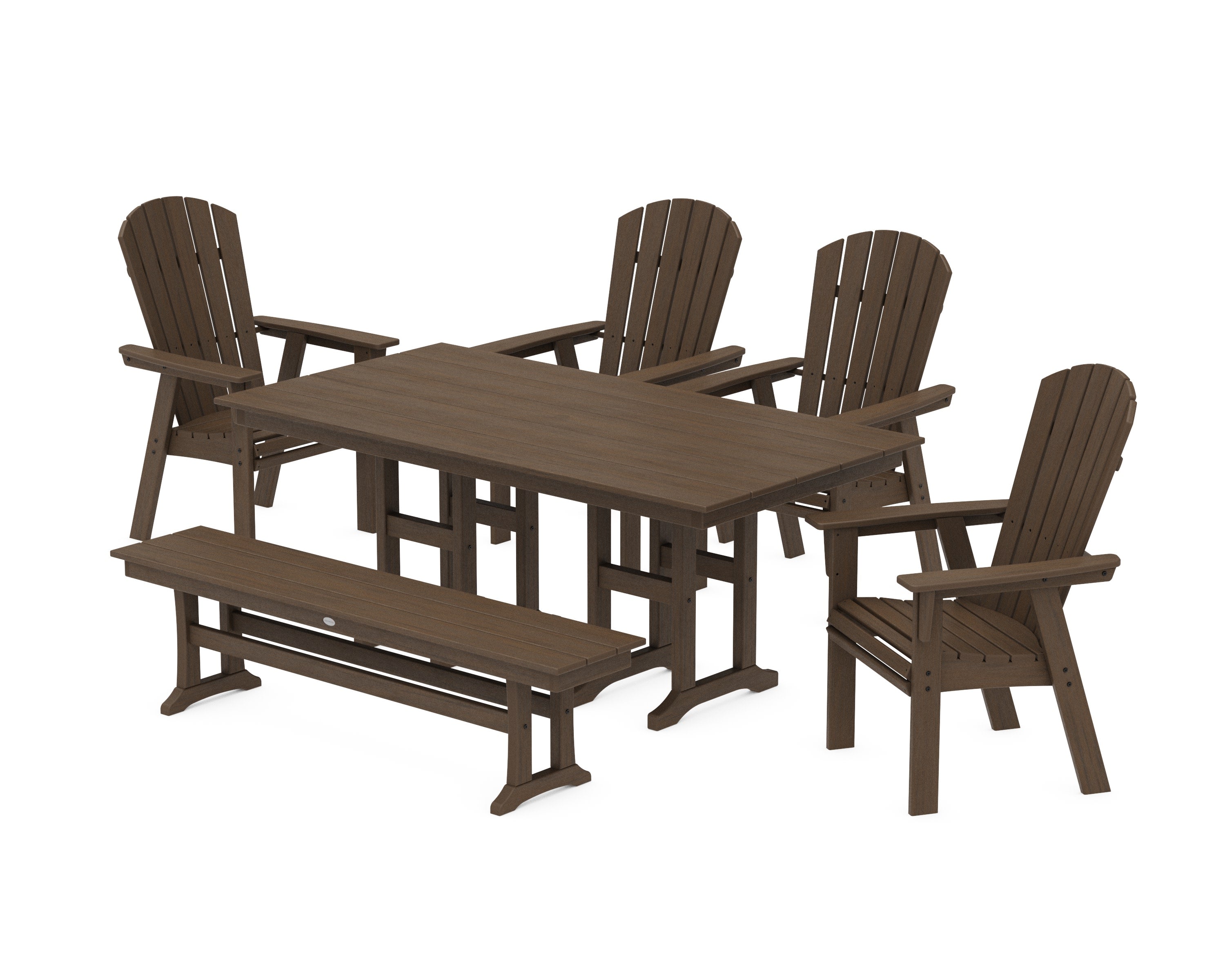 Nautical Curveback Adirondack 6-Piece Farmhouse Dining Set with Bench in Kona