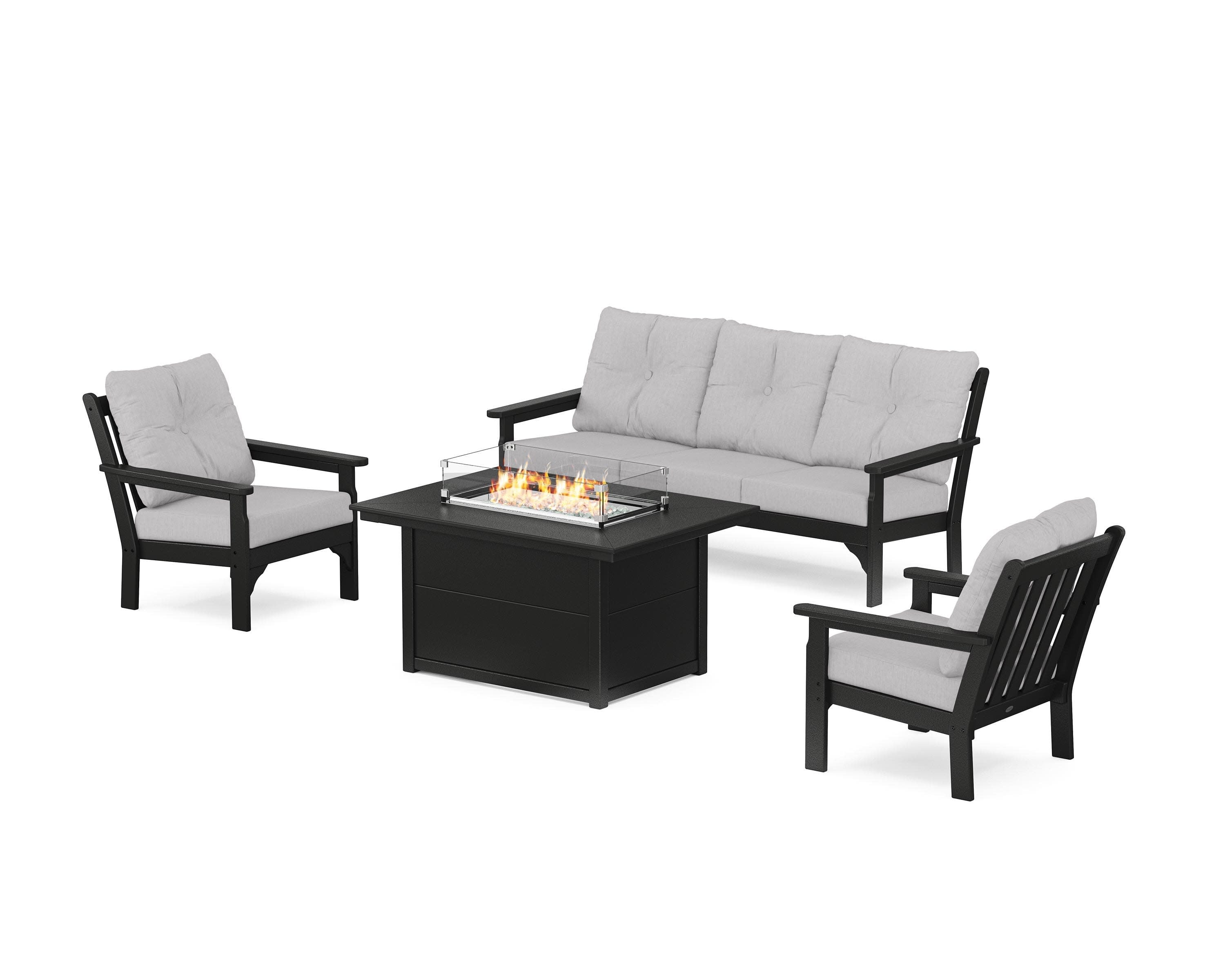 Vineyard Deep Seating Fire Pit Table Set in Black / Granite
