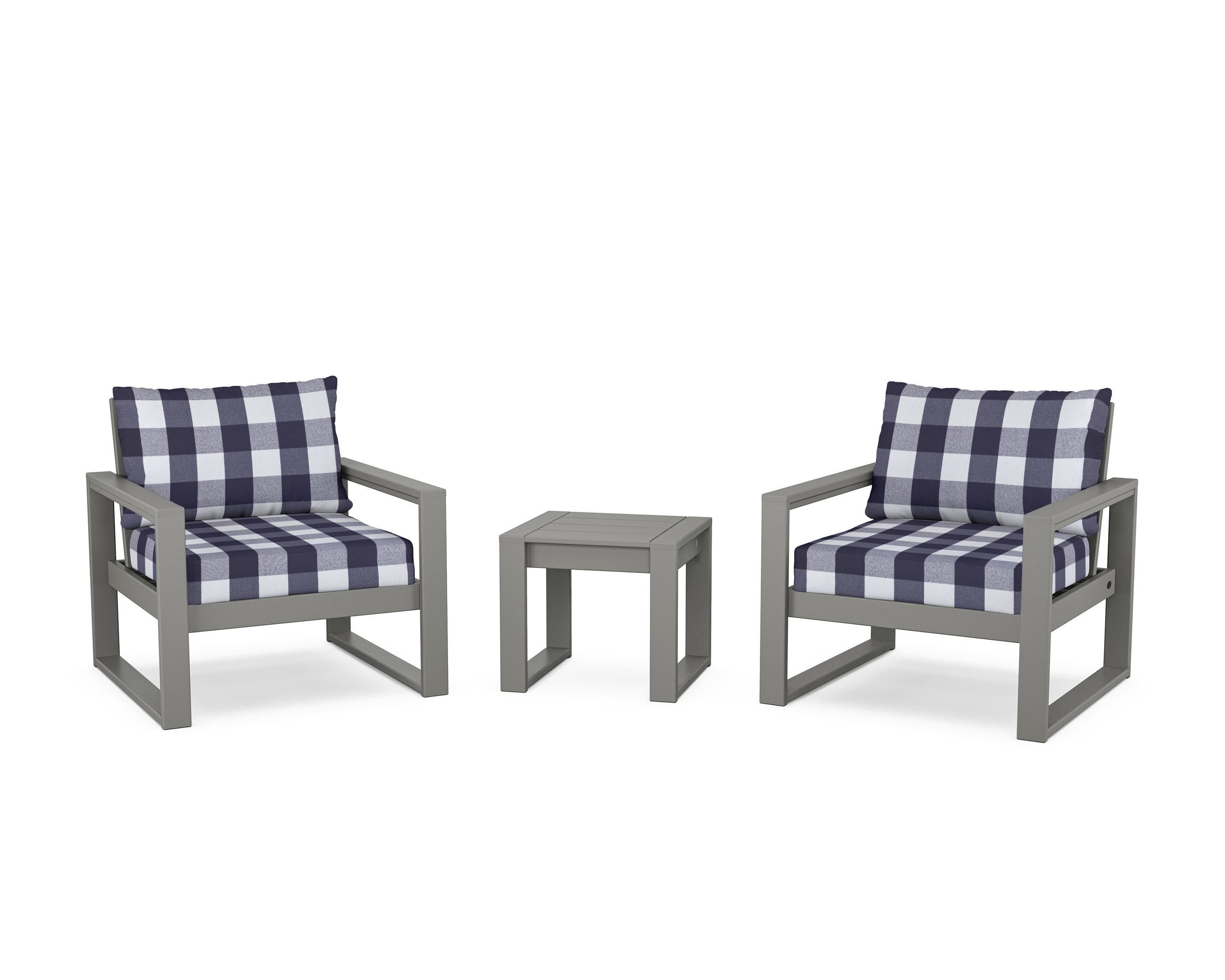 EDGE Sectional 3-Piece Deep Seating Set in Slate Grey / Buffalo Plaid Navy