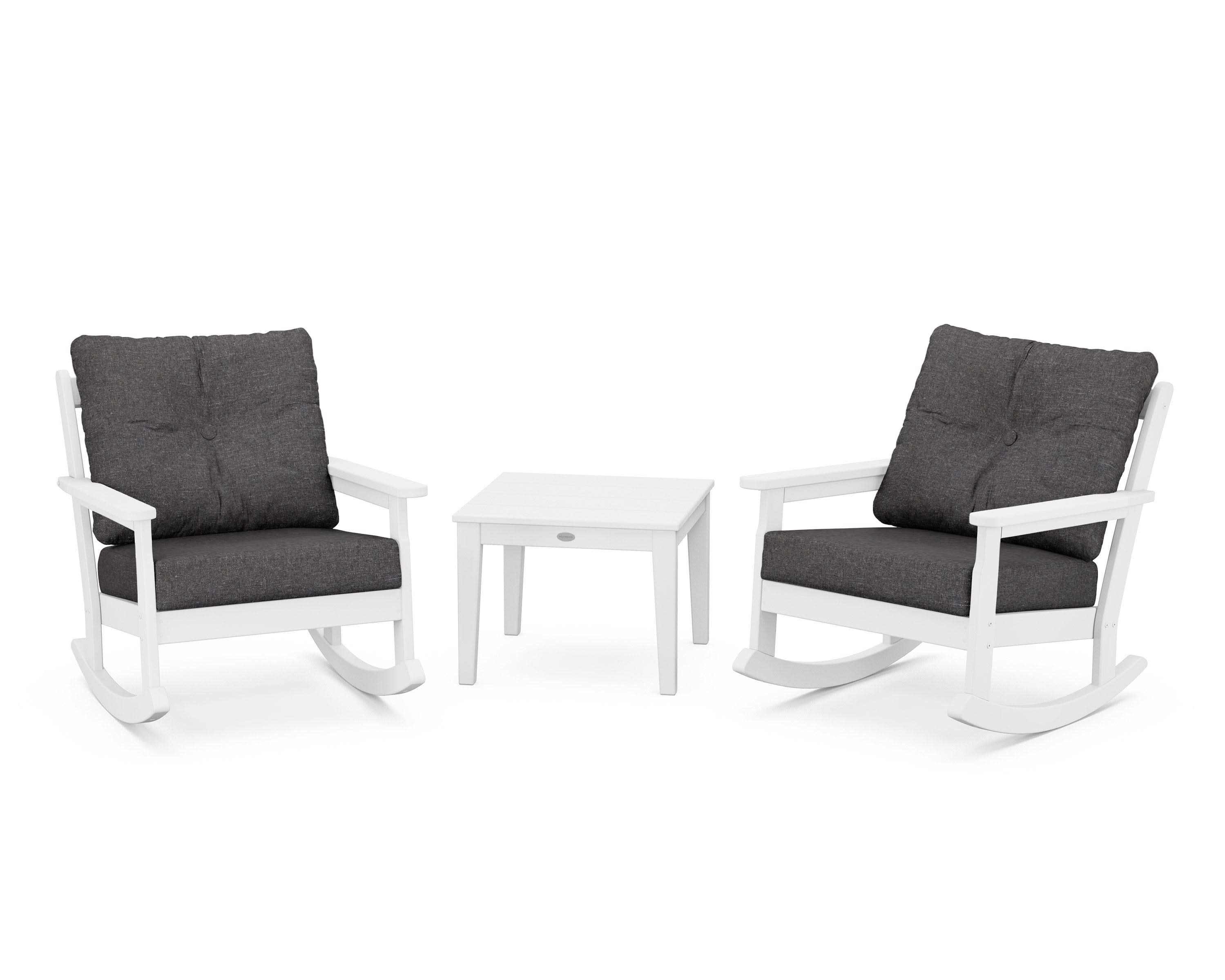 Vineyard 3-Piece Deep Seating Rocker Set in White / Ash Charcoal