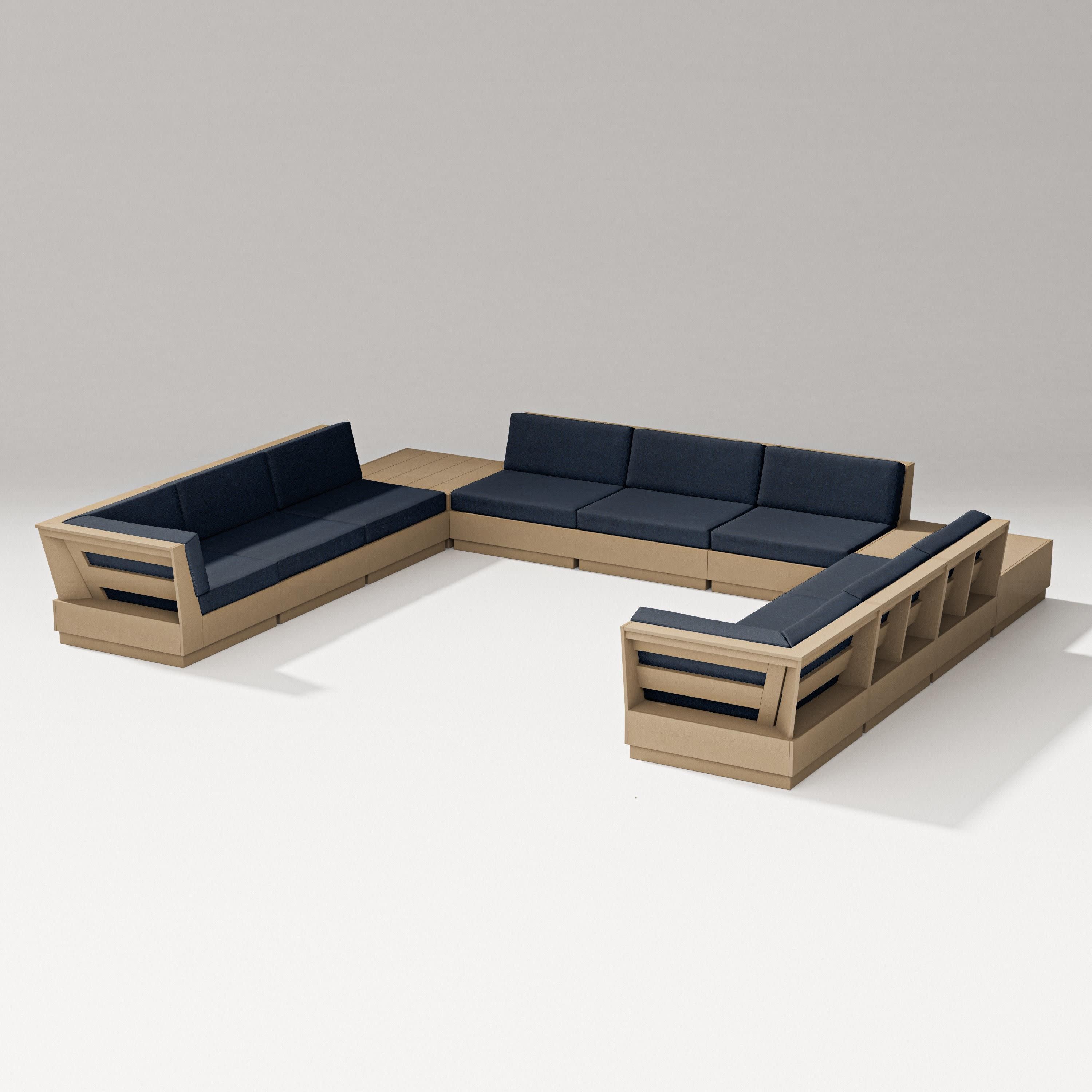 Elevate 11-Piece U-Shaped Sofa Sectional in Vintage Sahara / Marine Indigo