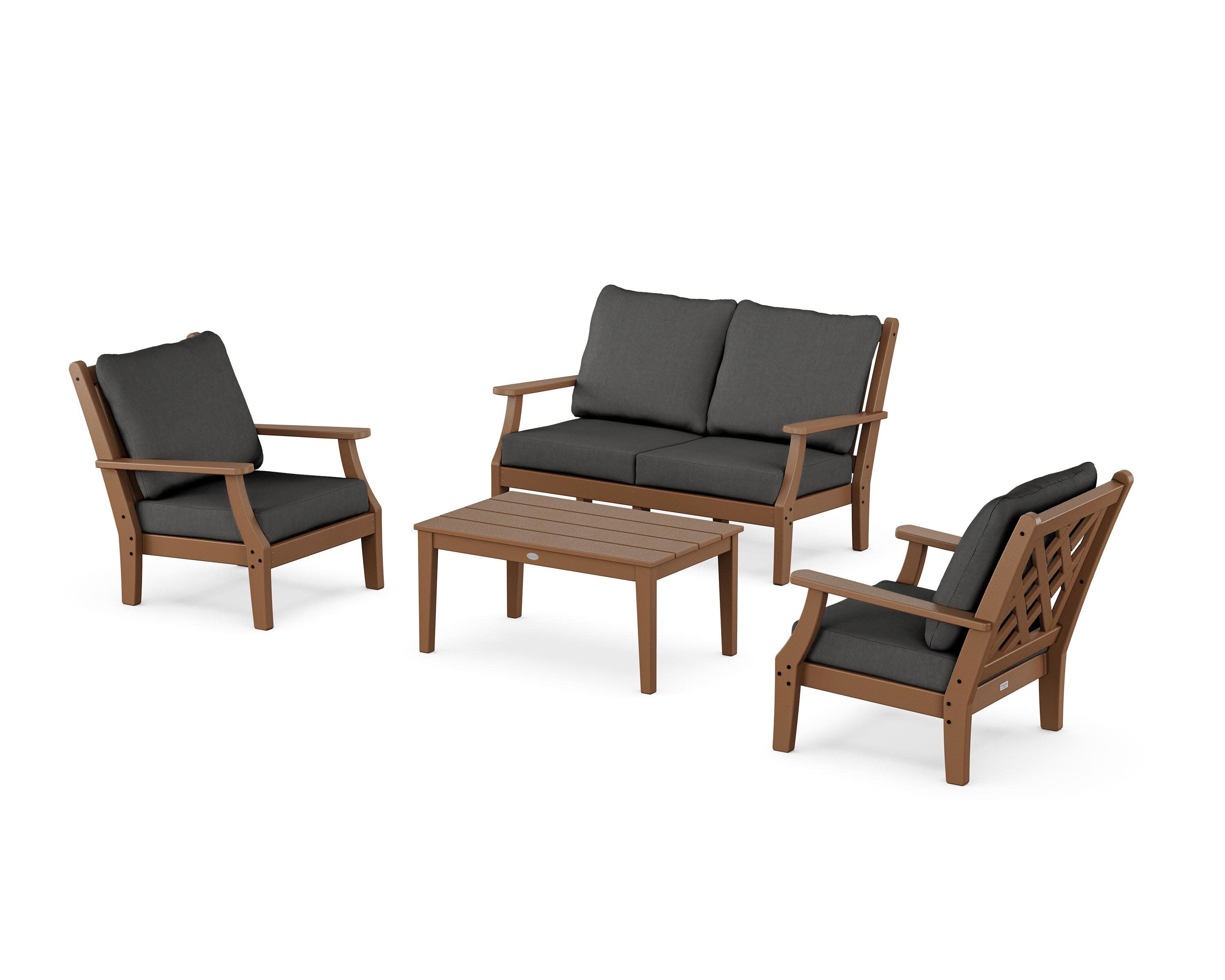 Wovendale 4-Piece Deep Seating Set with Loveseat in Teak / Spectrum Carbon