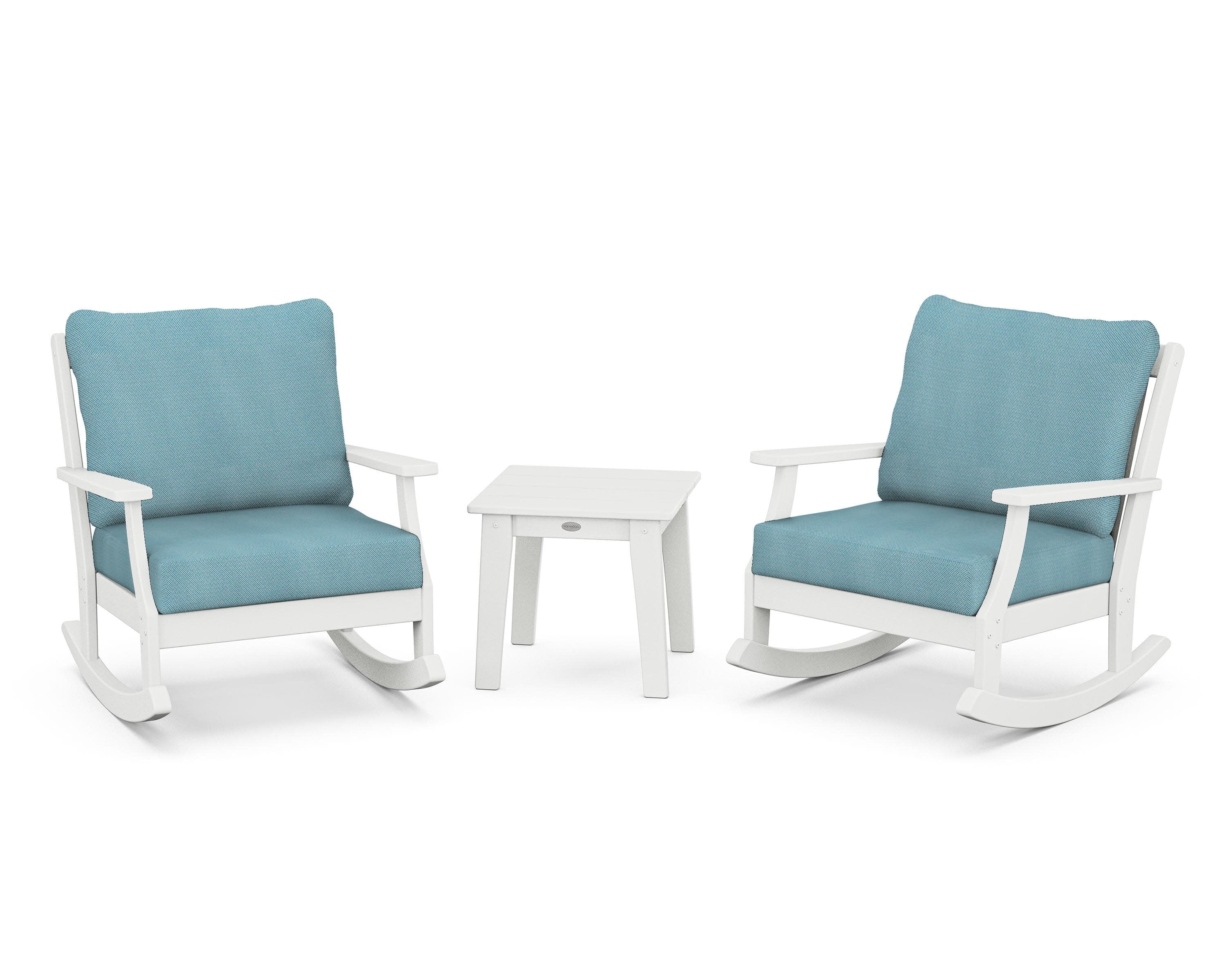 Braxton 3-Piece Deep Seating Rocker Set in White / Lattice Sky Blue