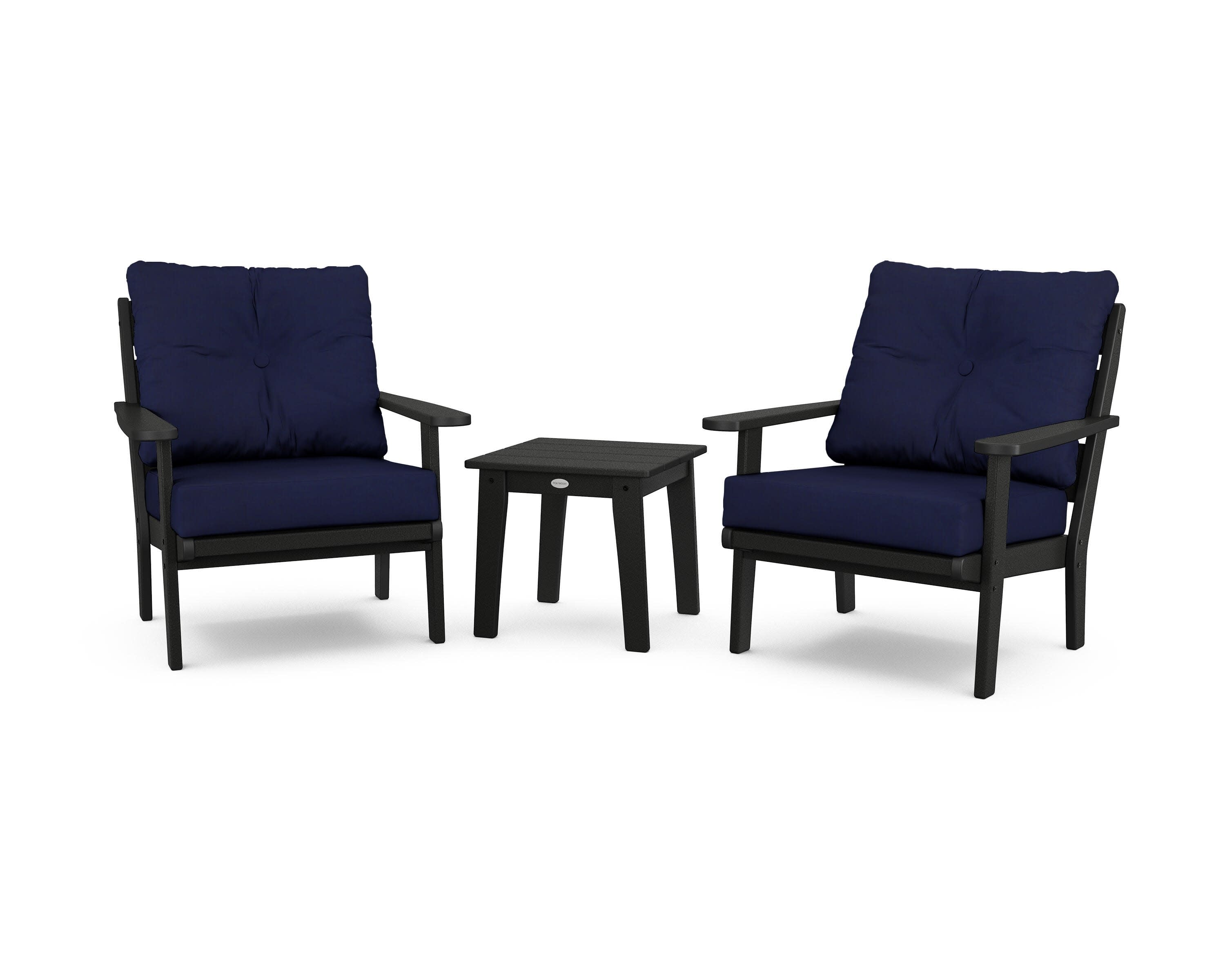 Lakeside 3-Piece Deep Seating Chair Set in Black / Navy