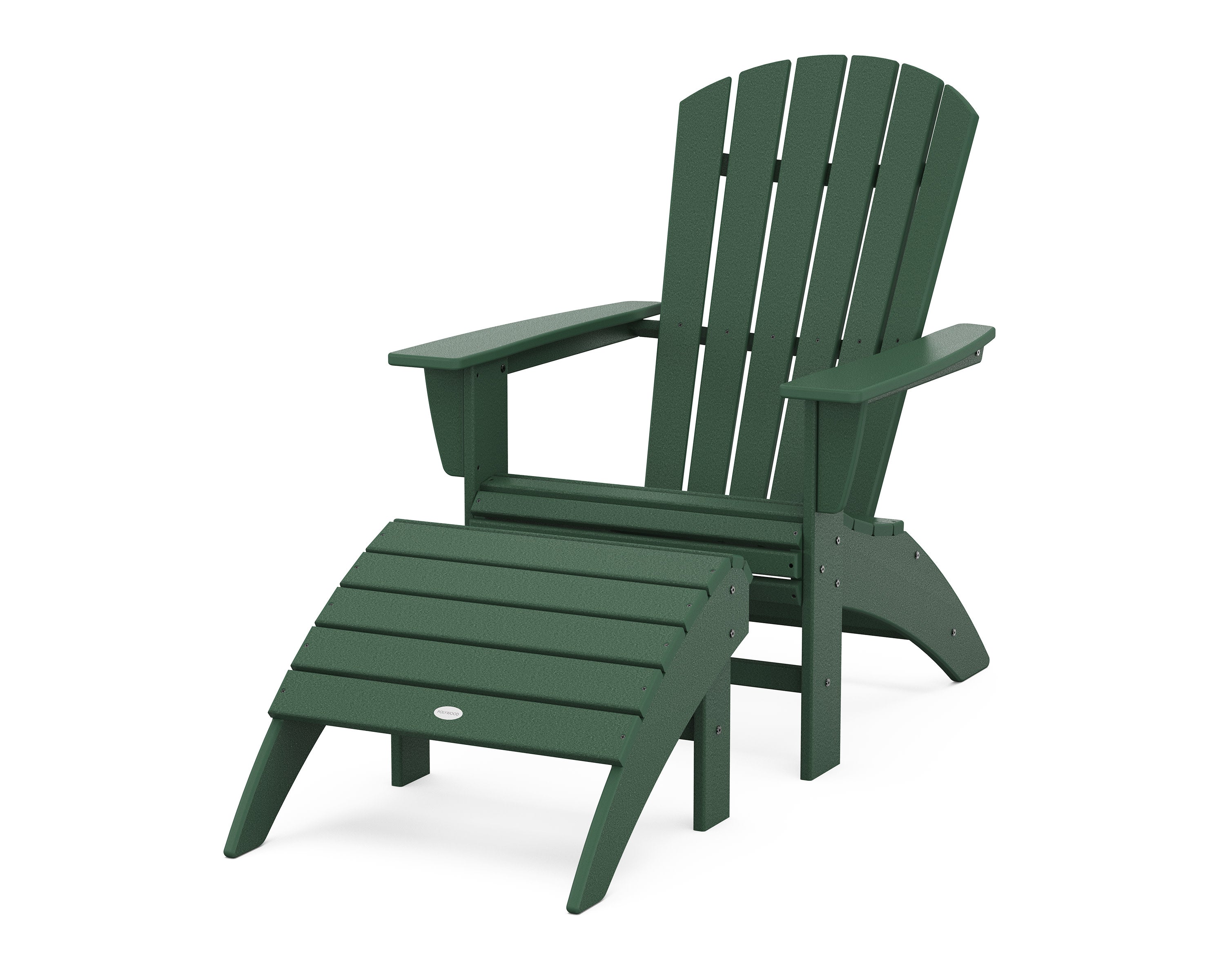 Nautical Curveback Adirondack Chair 2-Piece Set with Ottoman in Green