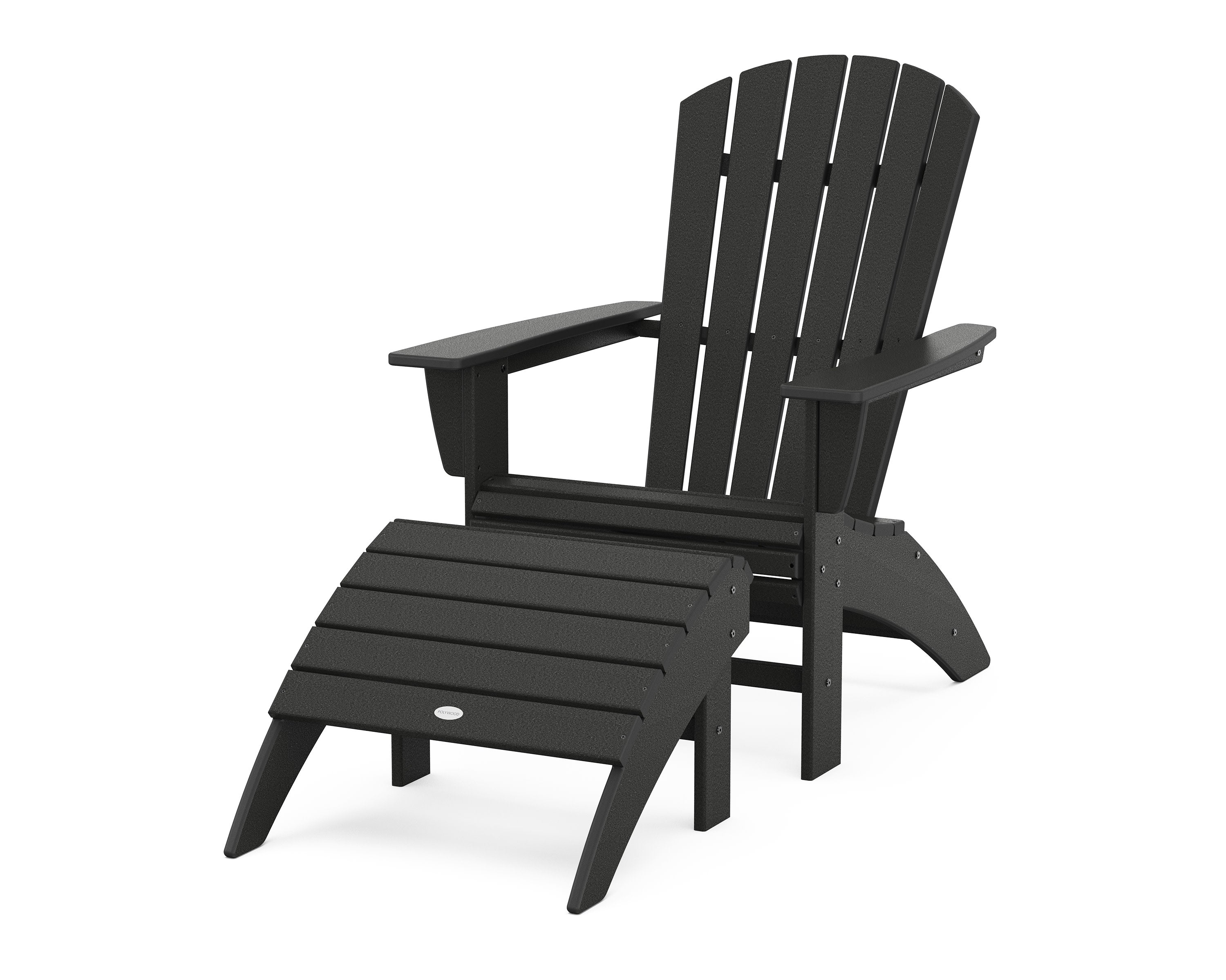 Nautical Curveback Adirondack Chair 2-Piece Set with Ottoman in Black