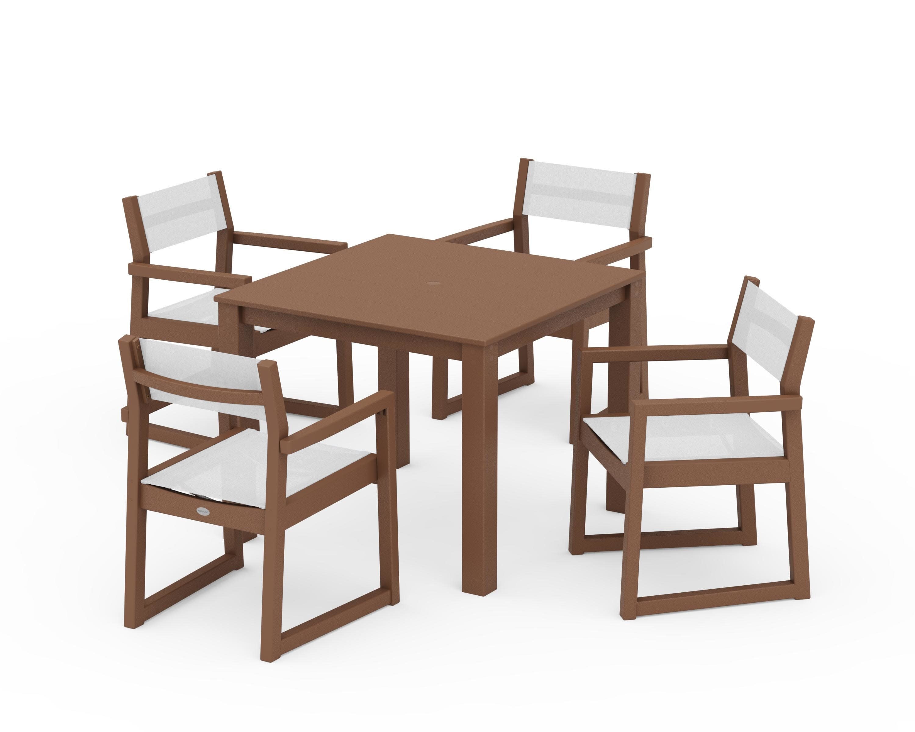 EDGE Sling Arm Chair 5-Piece Parsons Dining Set in Teak / White Sling