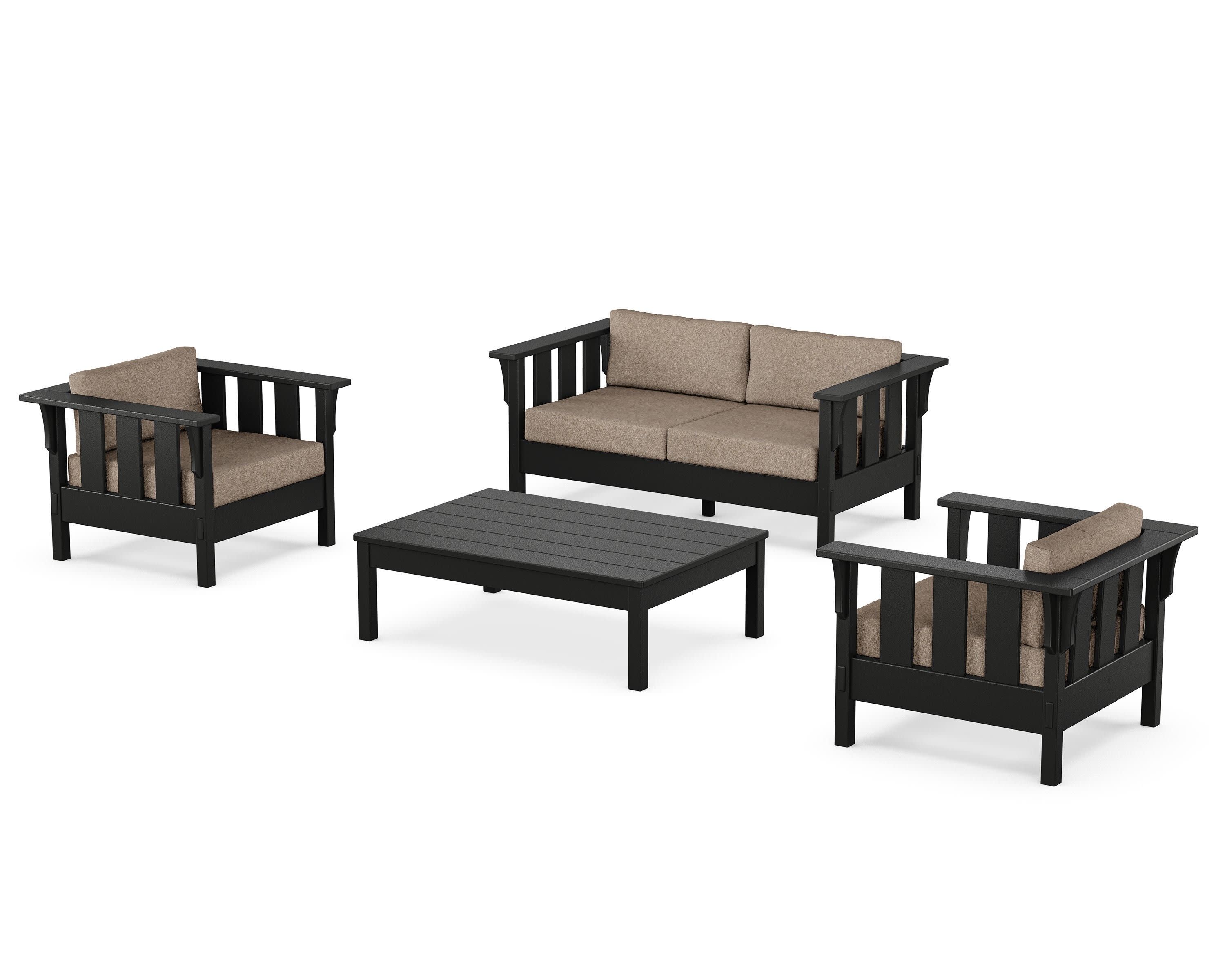 Acadia 4-Piece Deep Seating Set with Loveseat in Black / Spiced Burlap