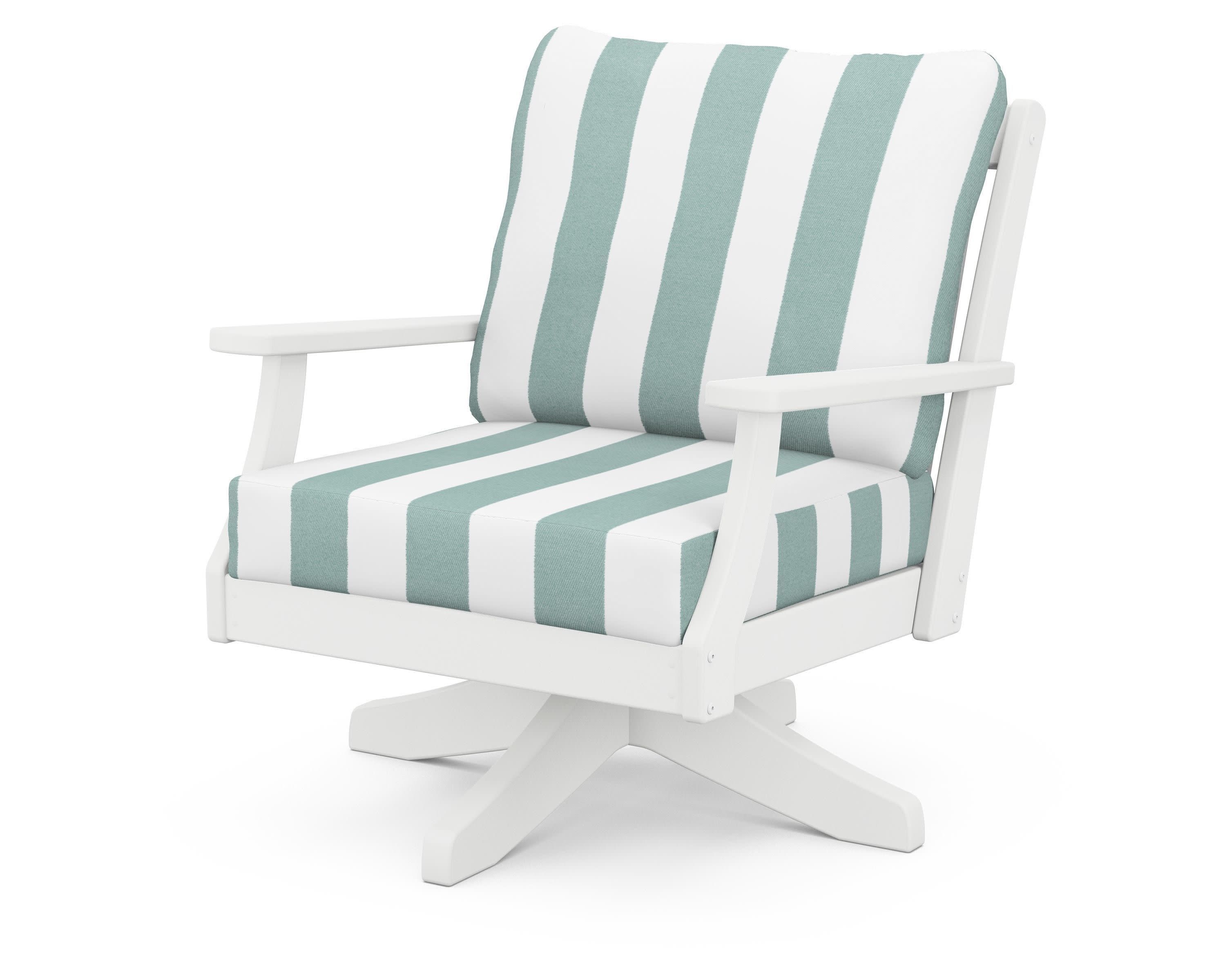 Braxton Deep Seating Swivel Chair in White / Cabana Stripe Glacier Spa
