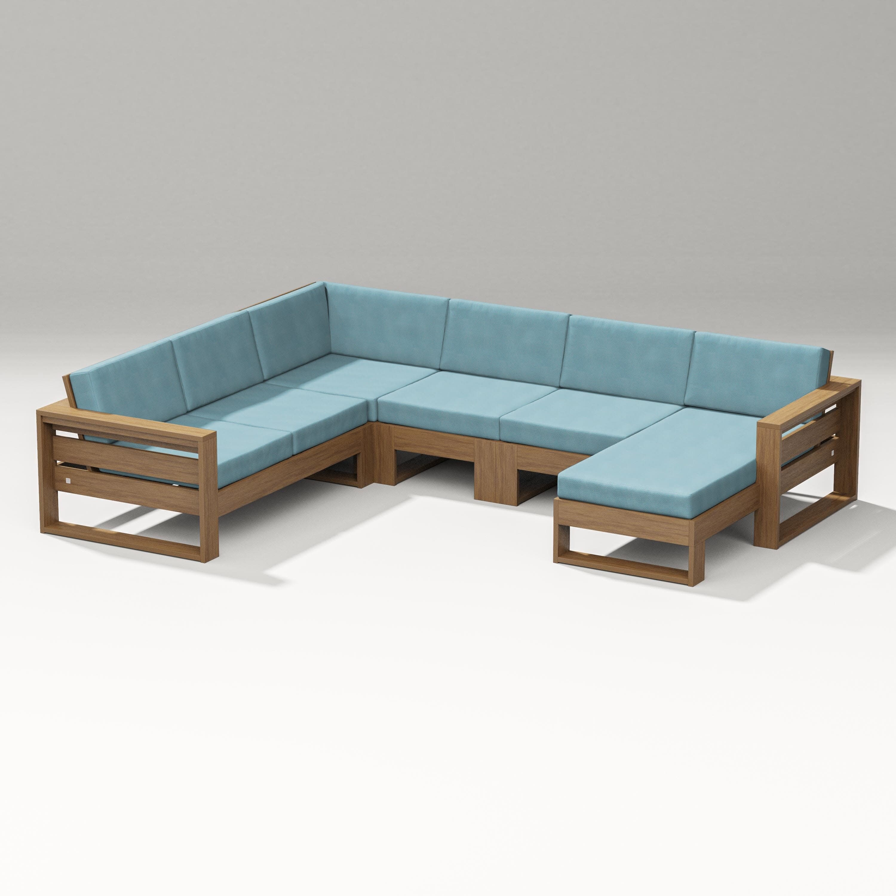 Latitude Corner Sectional with Right Chaise in Natural / Lattice Sky Blue