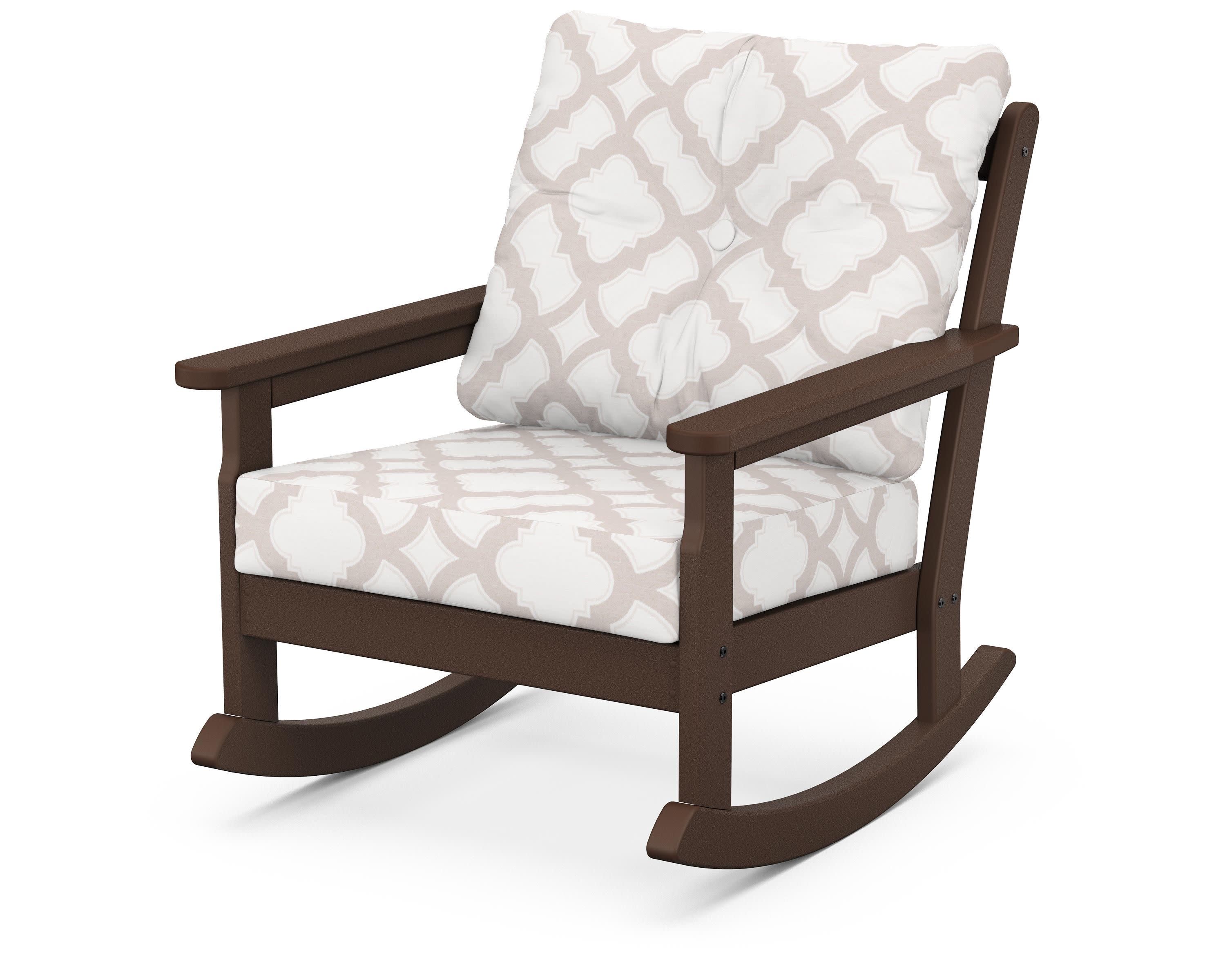Vineyard Deep Seating Rocking Chair in Mahogany / Trellis Dune Burlap