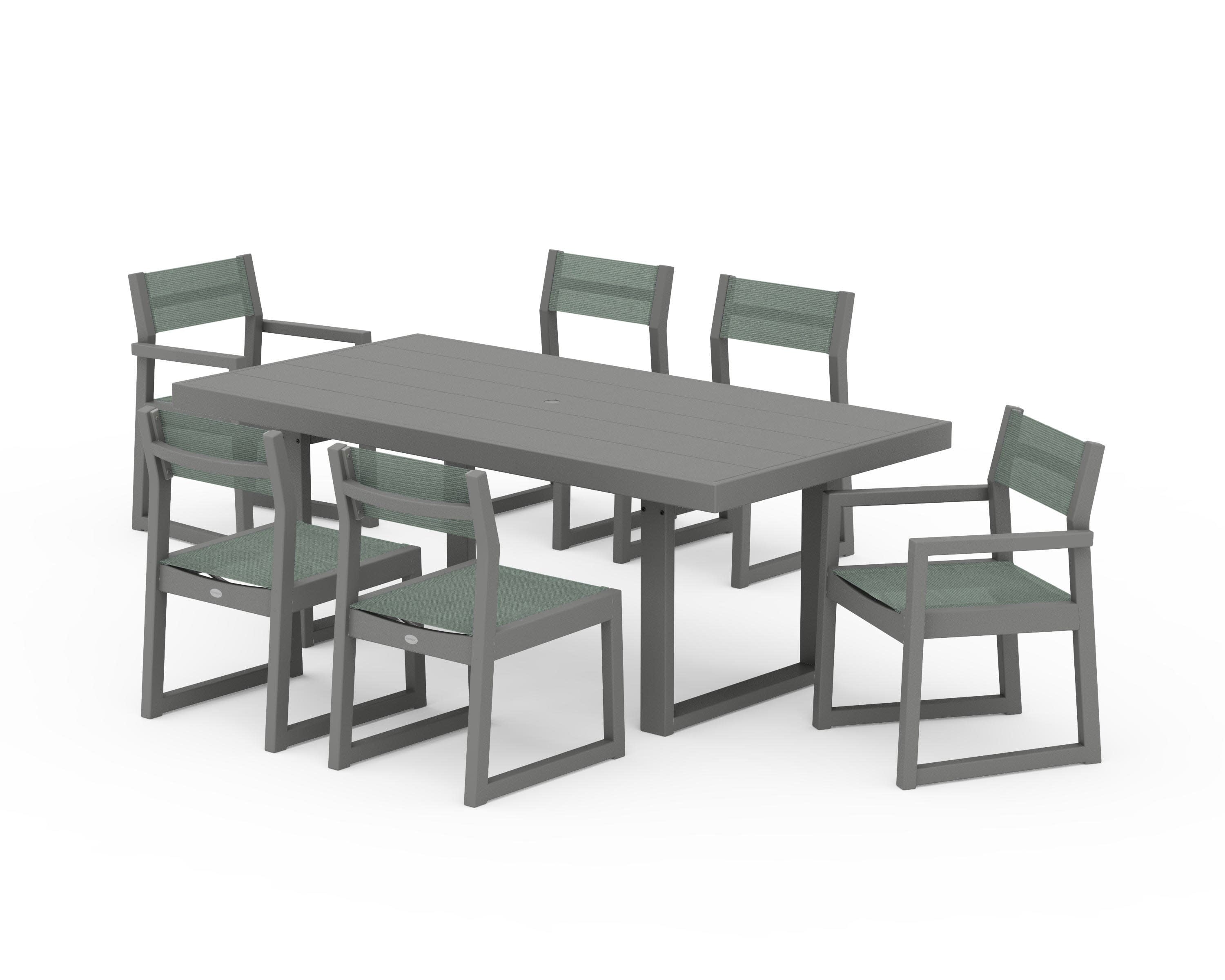 EDGE Sling 7-Piece Dining Set in Slate Grey / Dupioni Sea Mist Sling