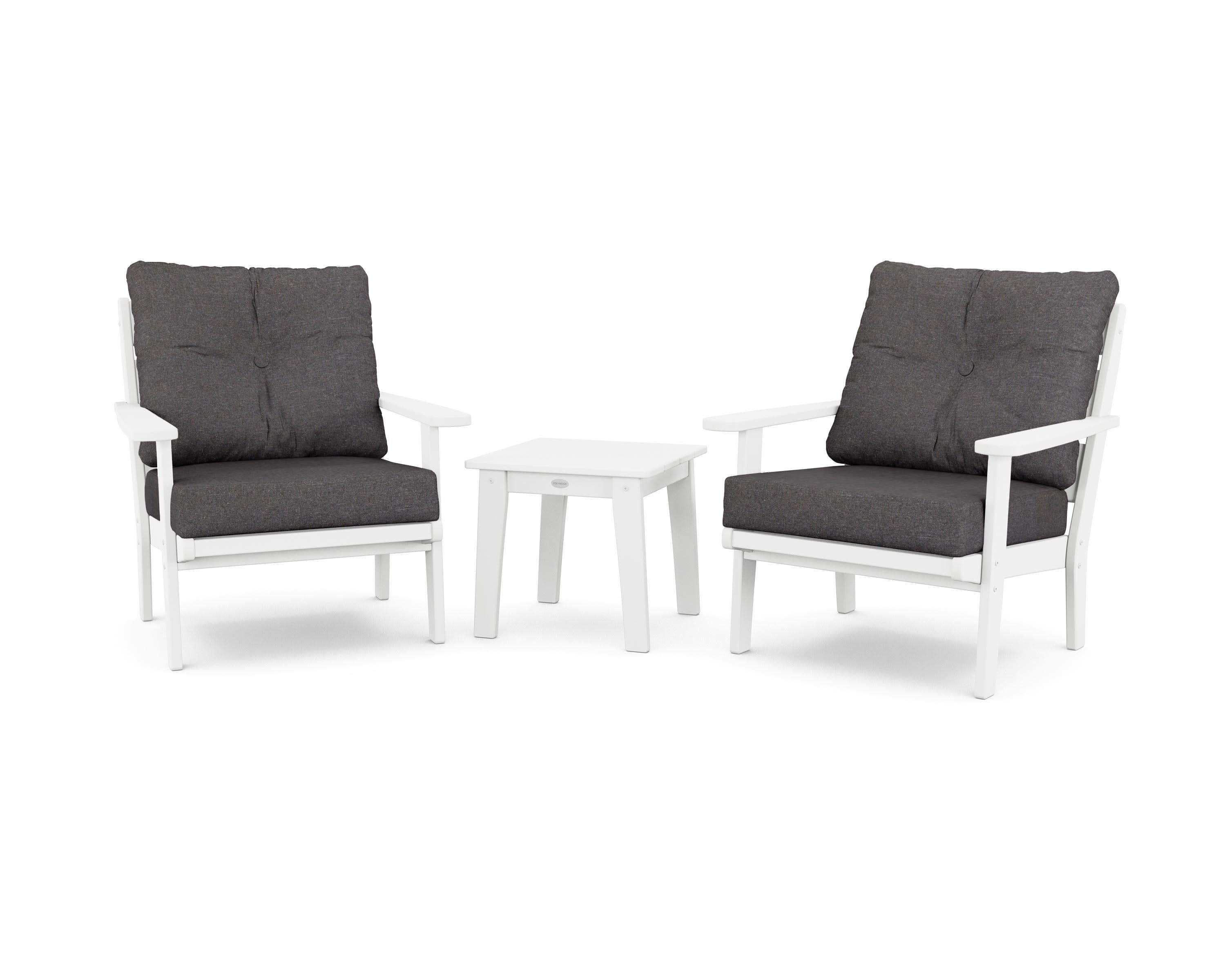 Lakeside 3-Piece Deep Seating Chair Set in White / Ash Charcoal