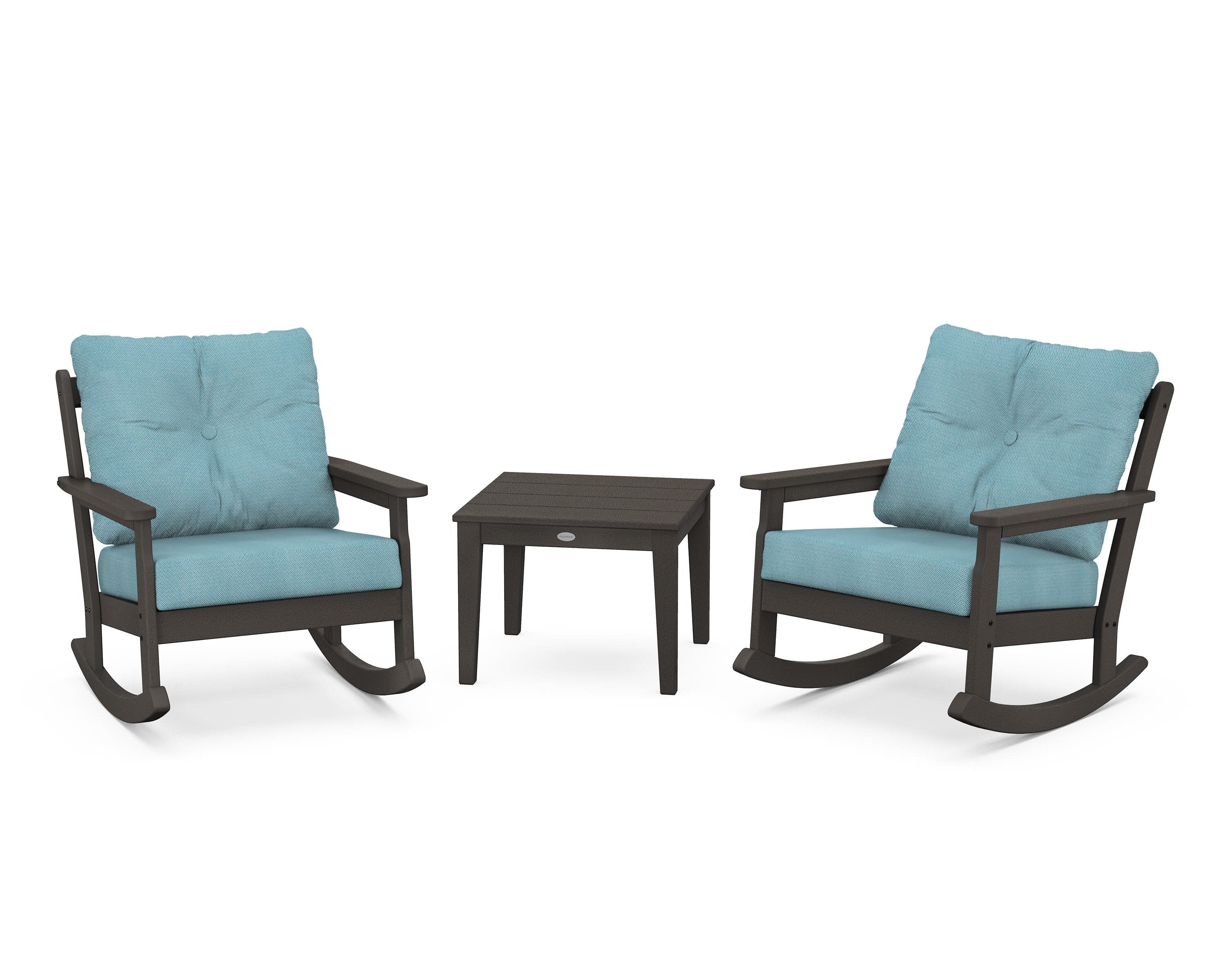 Vineyard 3-Piece Deep Seating Rocker Set in Vintage Coffee / Lattice Sky Blue