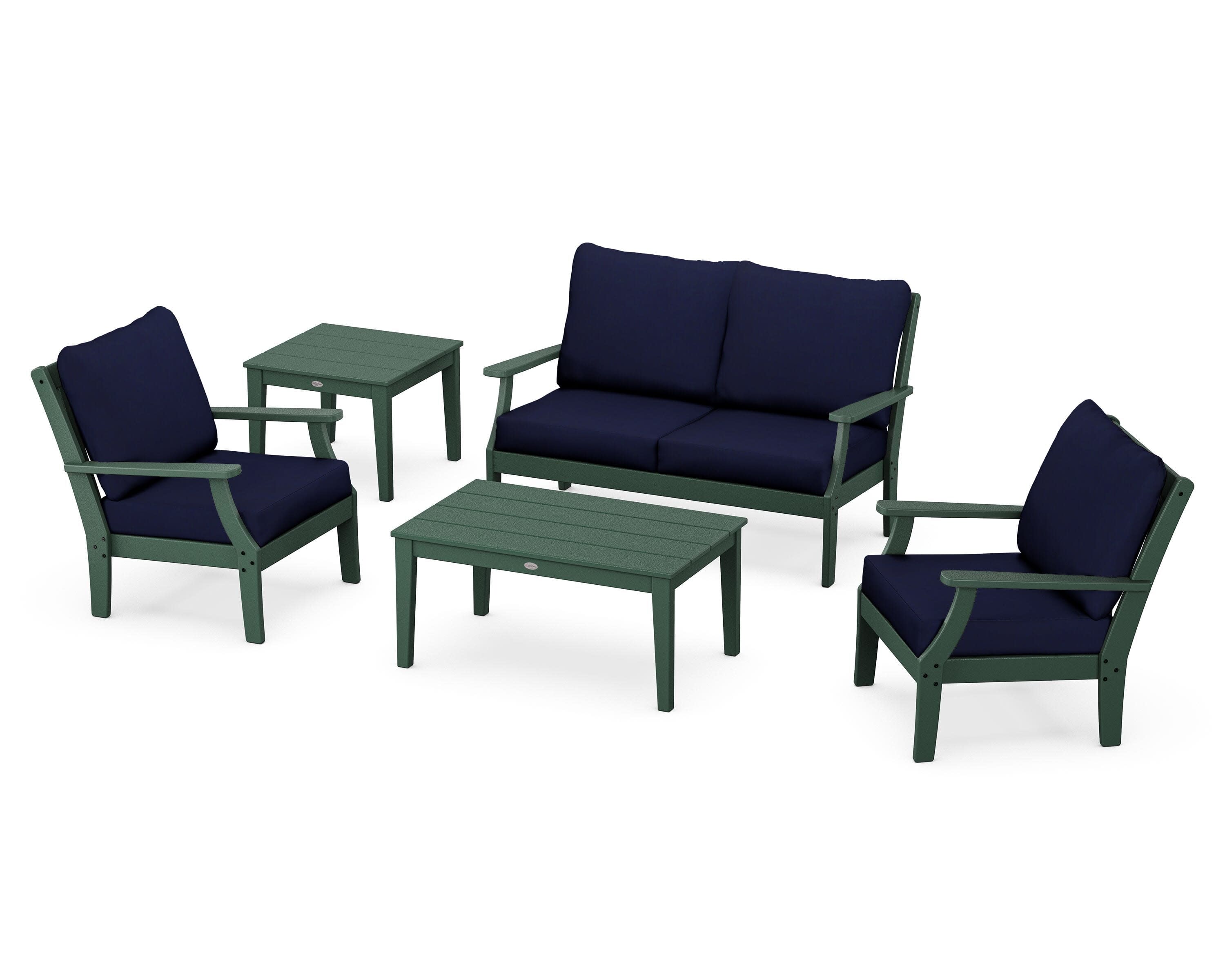 Braxton 5-Piece Deep Seating Set in Green / Navy