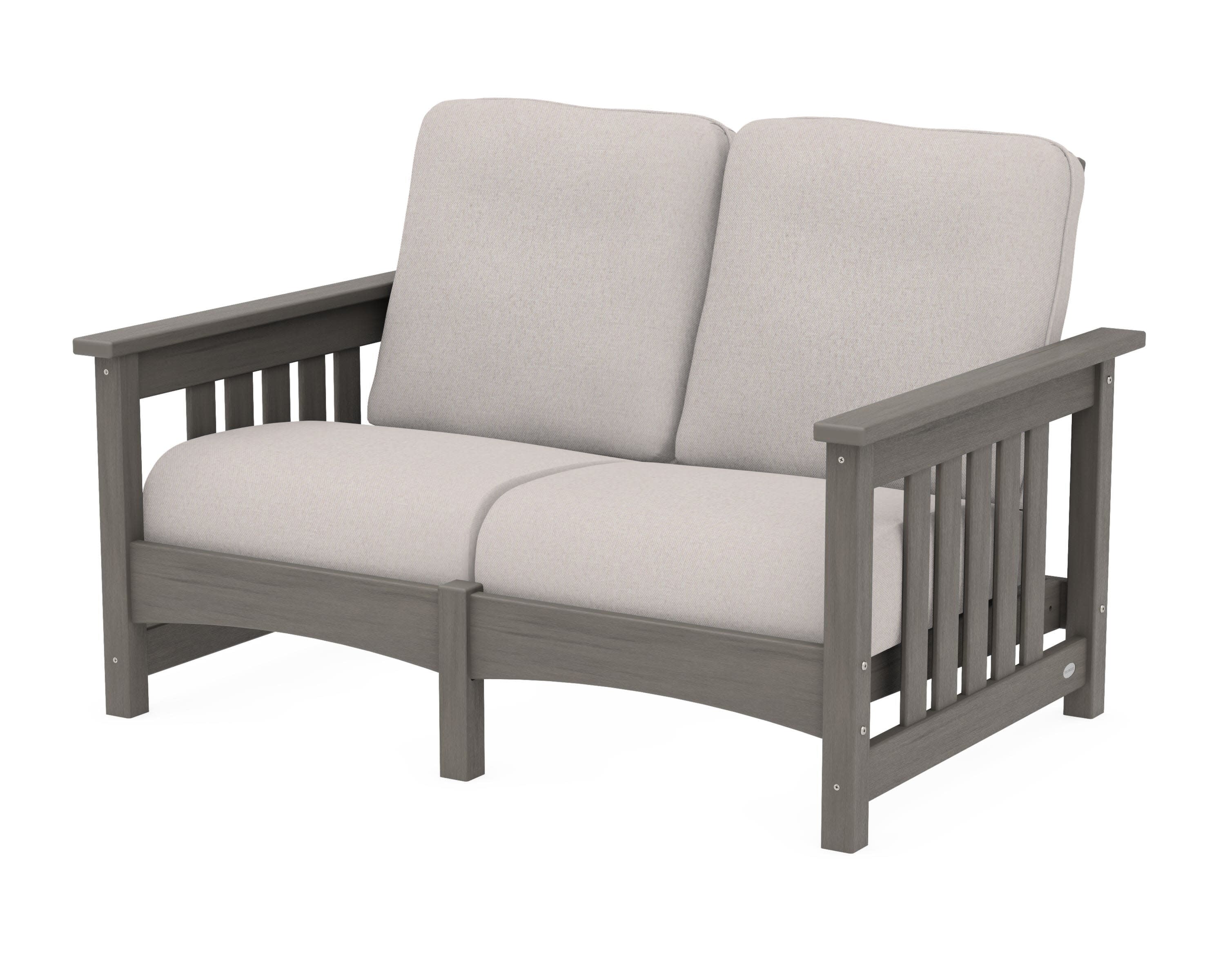 Club Mission Loveseat in Driftwood / Dune Burlap
