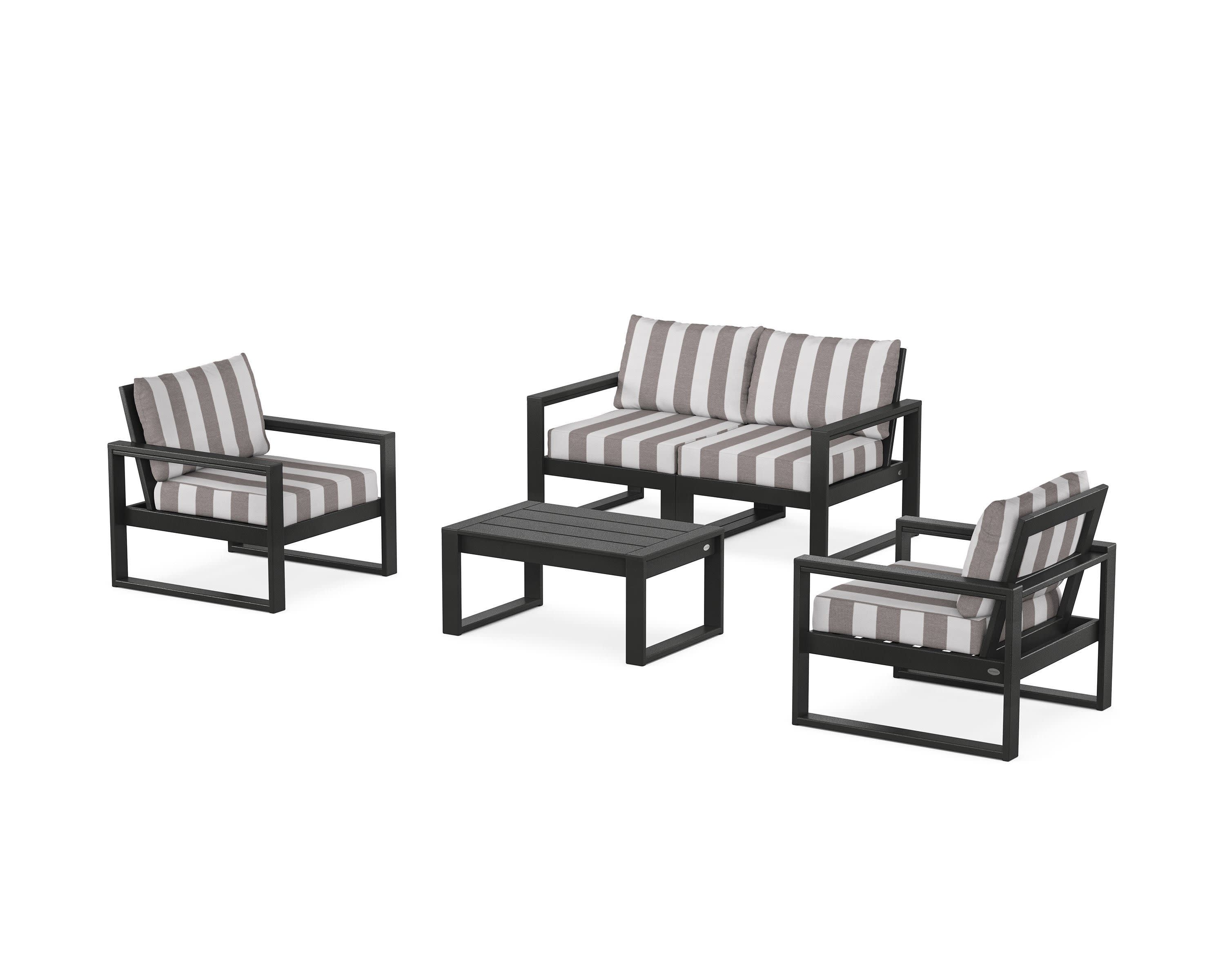 EDGE Sectional 4-Piece Deep Seating Set with Loveseat in Black / Cabana Stripe Grey Mist