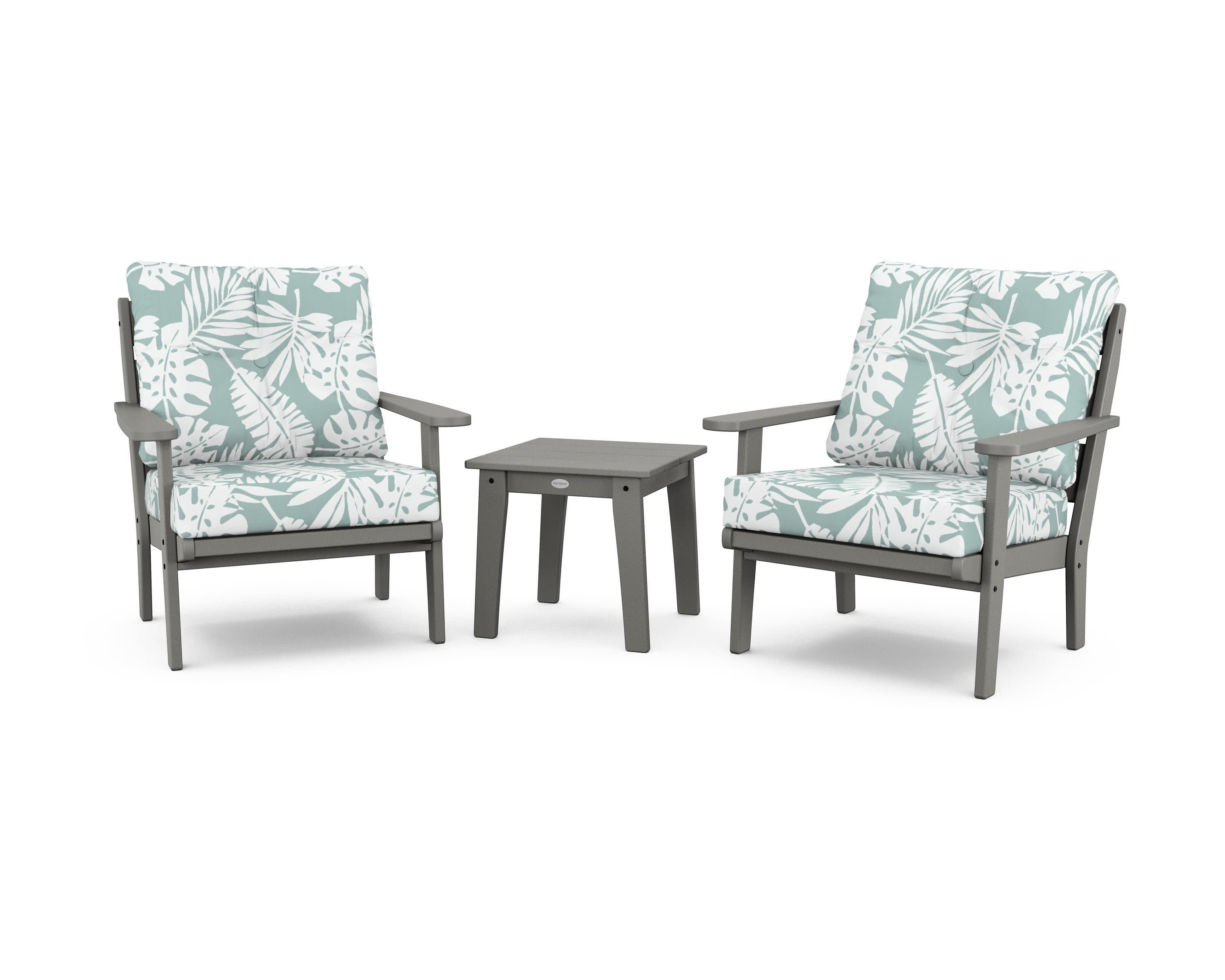 Lakeside 3-Piece Deep Seating Chair Set in Slate Grey / Leaf Glacier Spa