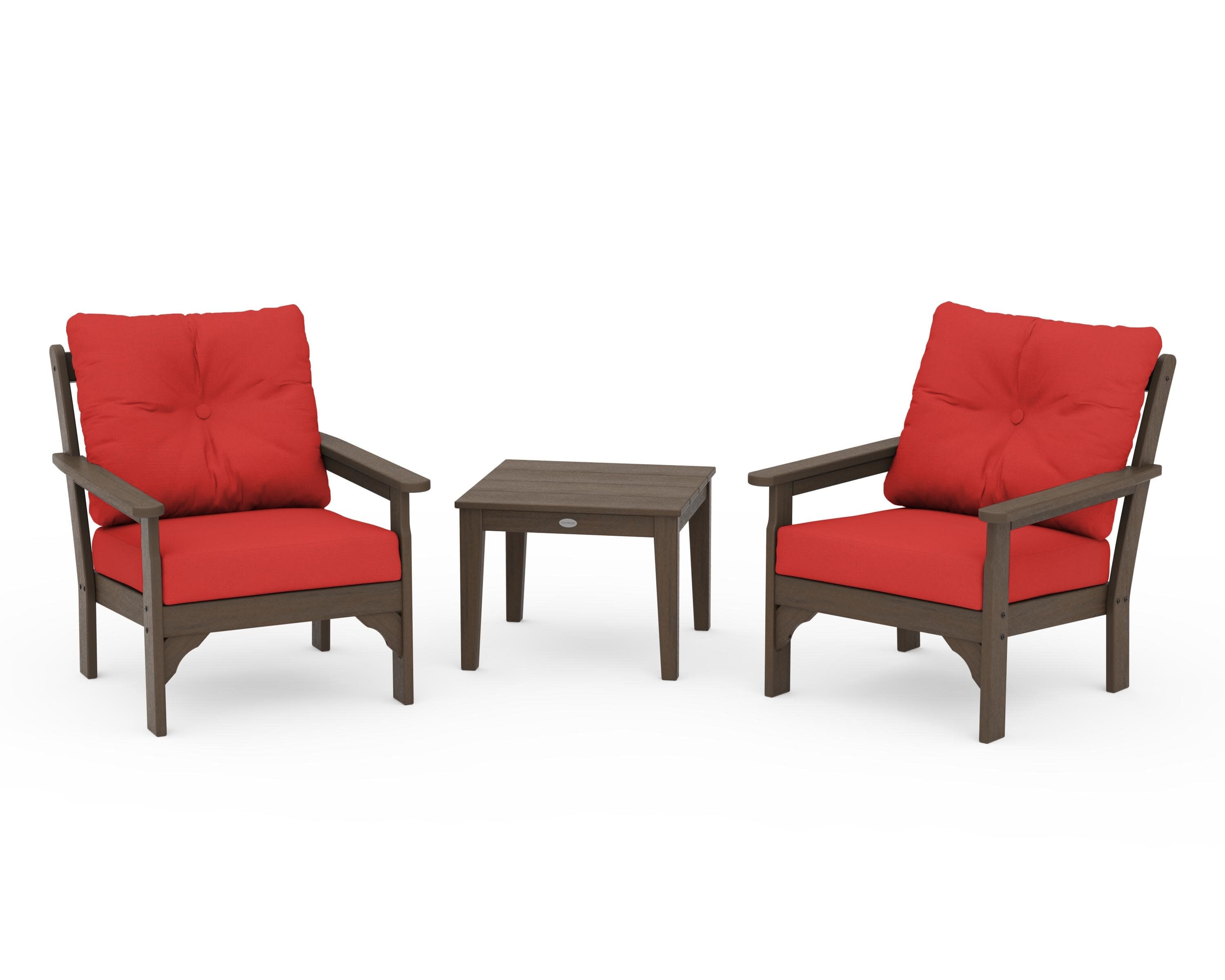 Vineyard 3-Piece Deep Seating Set in Kona / Crimson Linen