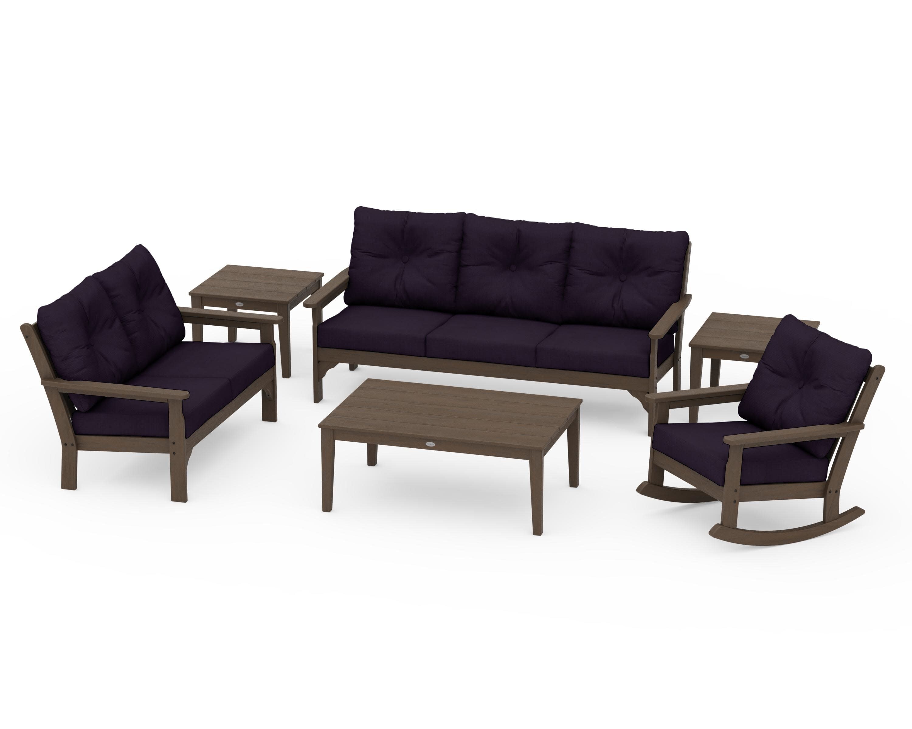 Vineyard 6-Piece Deep Seating Set in Kona / Navy Linen
