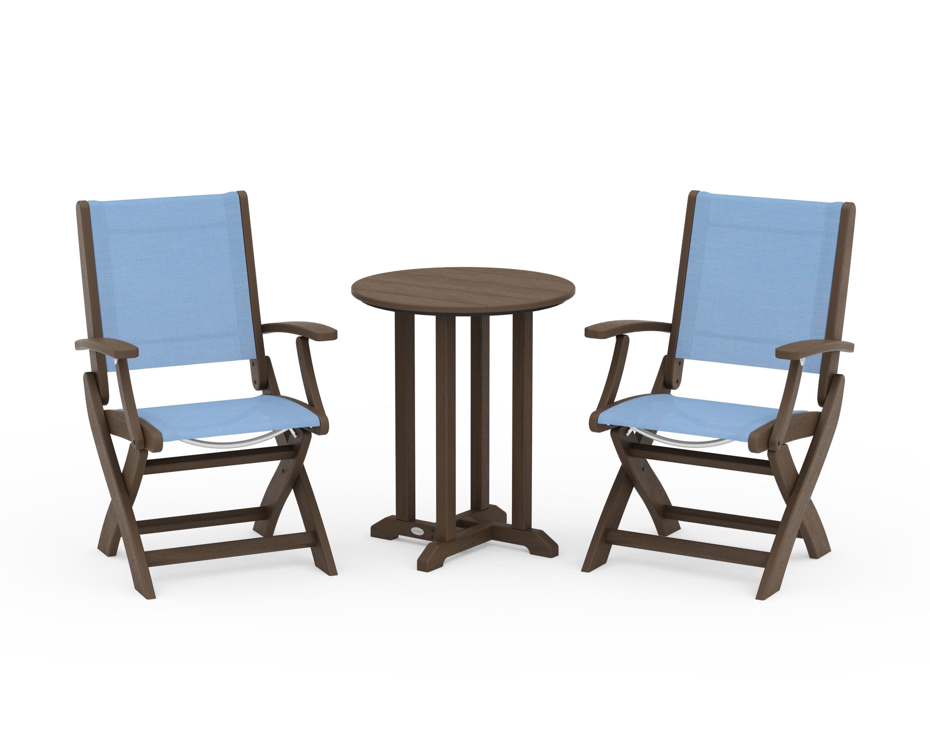 Coastal Folding 3-Piece Round Bistro Dining Set in Kona / Poolside Sling