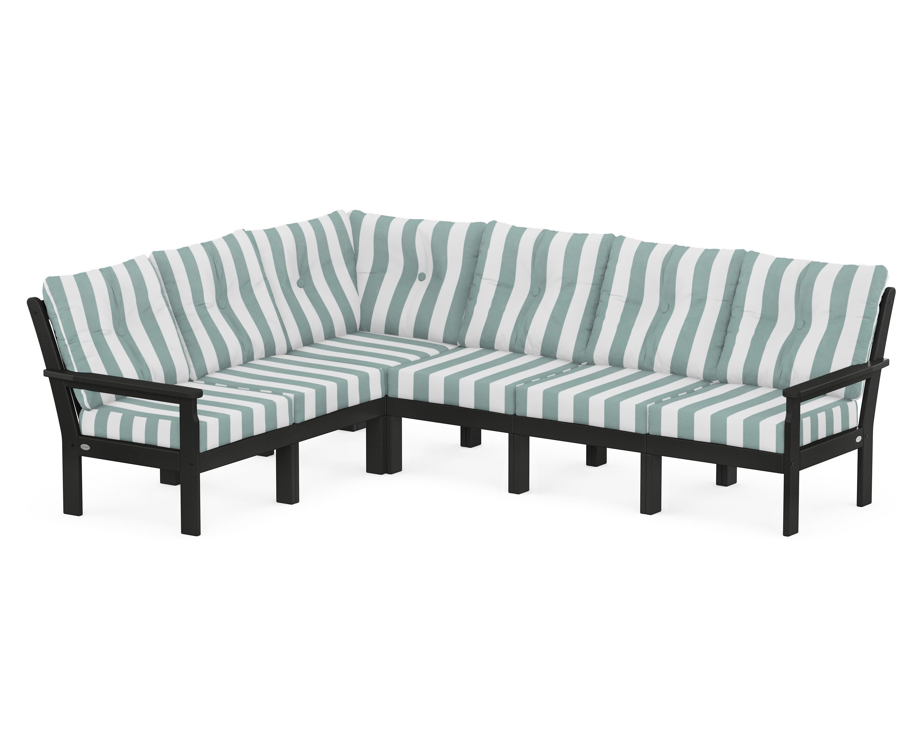 Vineyard 6-Piece Sectional in Black / Cabana Stripe Glacier Spa