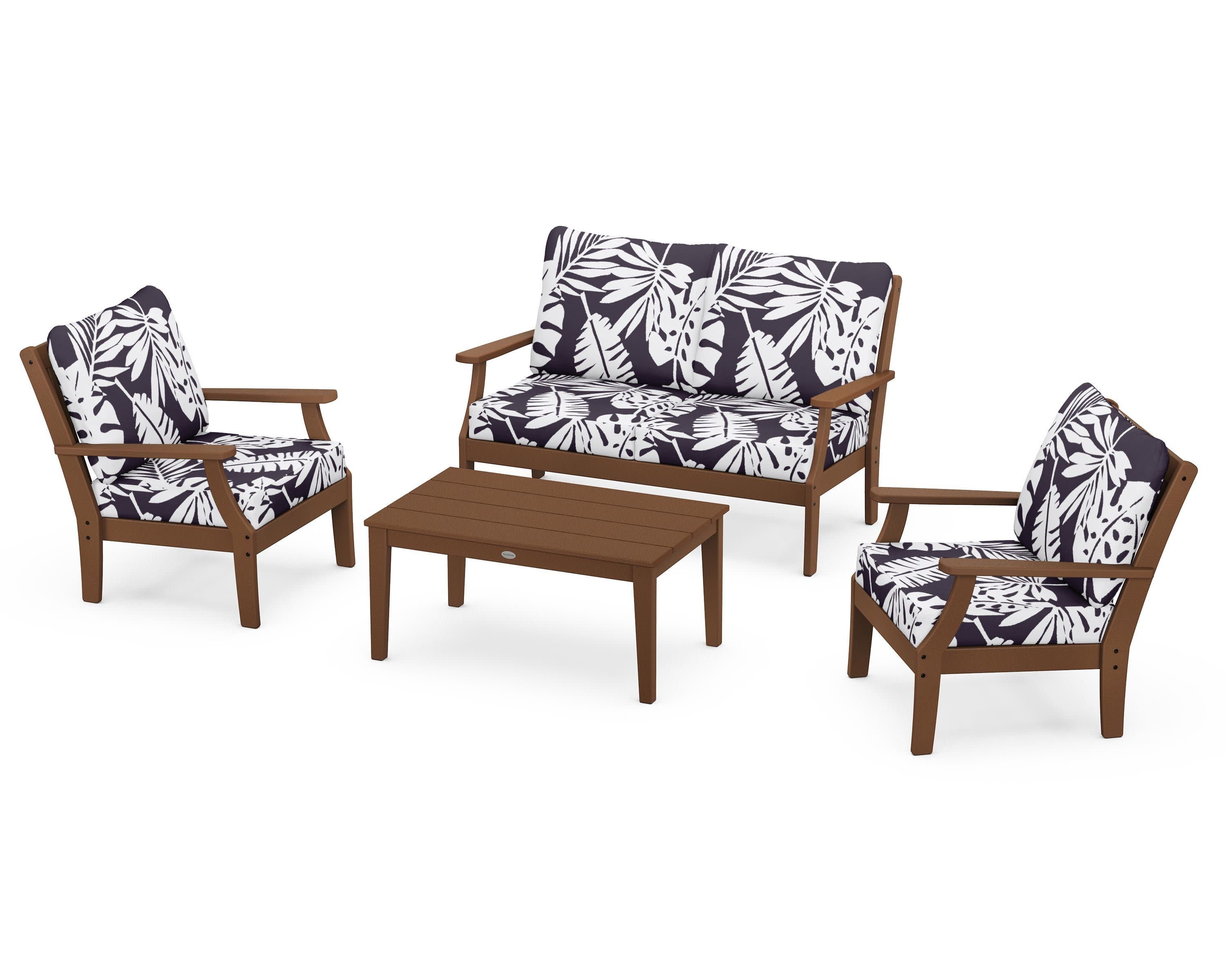 Braxton 4-Piece Deep Seating Chair Set in Teak / Leaf Navy
