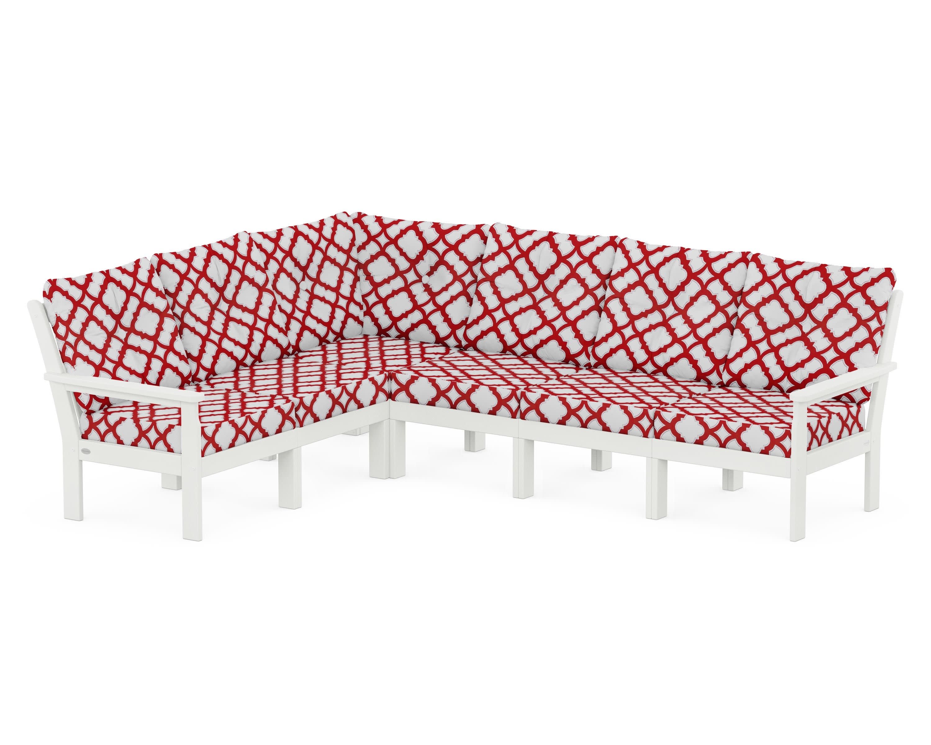 Vineyard 6-Piece Sectional in Vintage White / Trellis Crimson