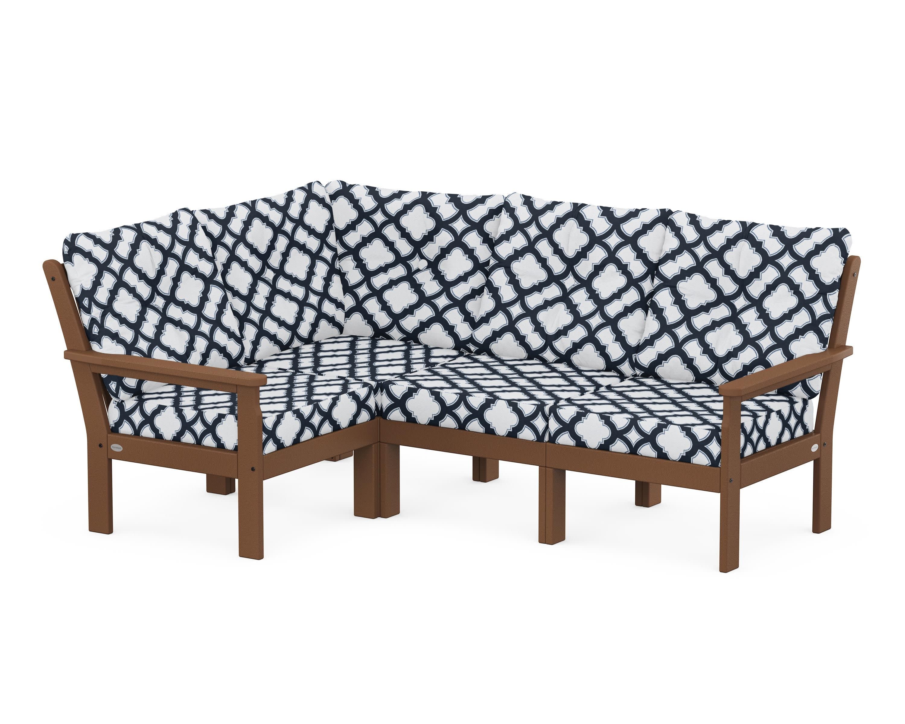 Vineyard 4-Piece Sectional in Teak / Trellis Marine Indigo