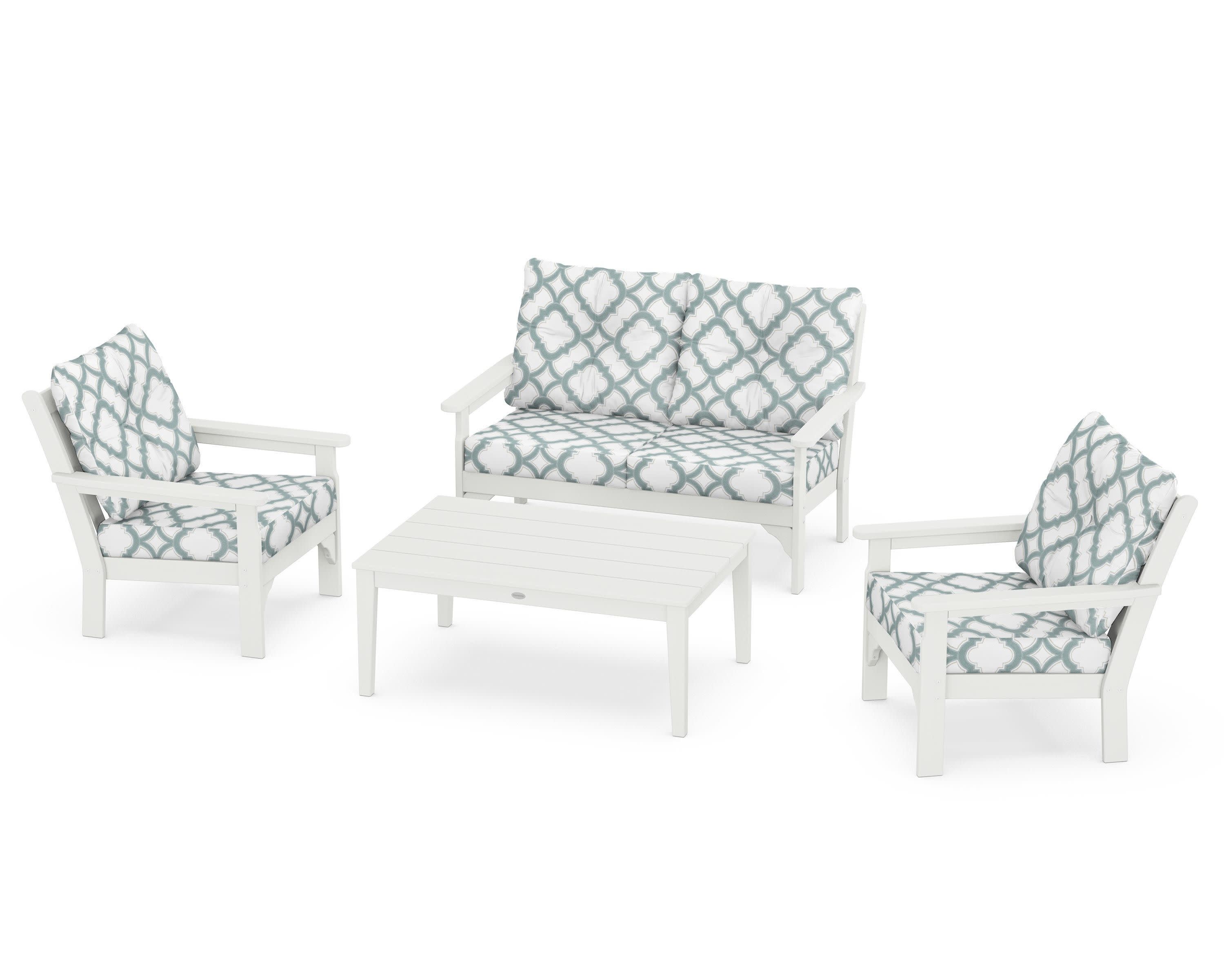 Vineyard 4-Piece Deep Seating Set in Vintage White / Trellis Glacier Spa
