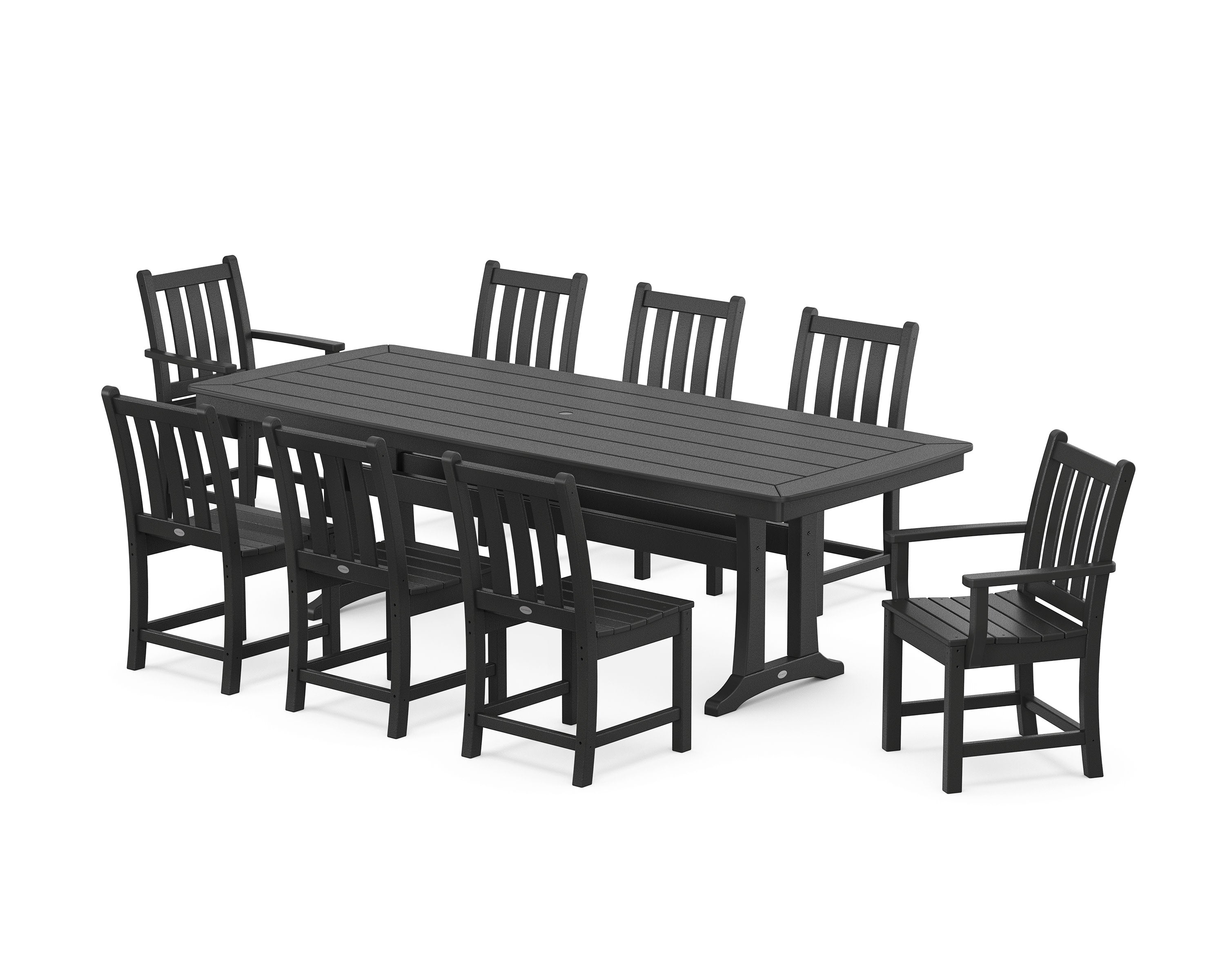Traditional Garden 9-Piece Dining Set with Trestle Legs in Black