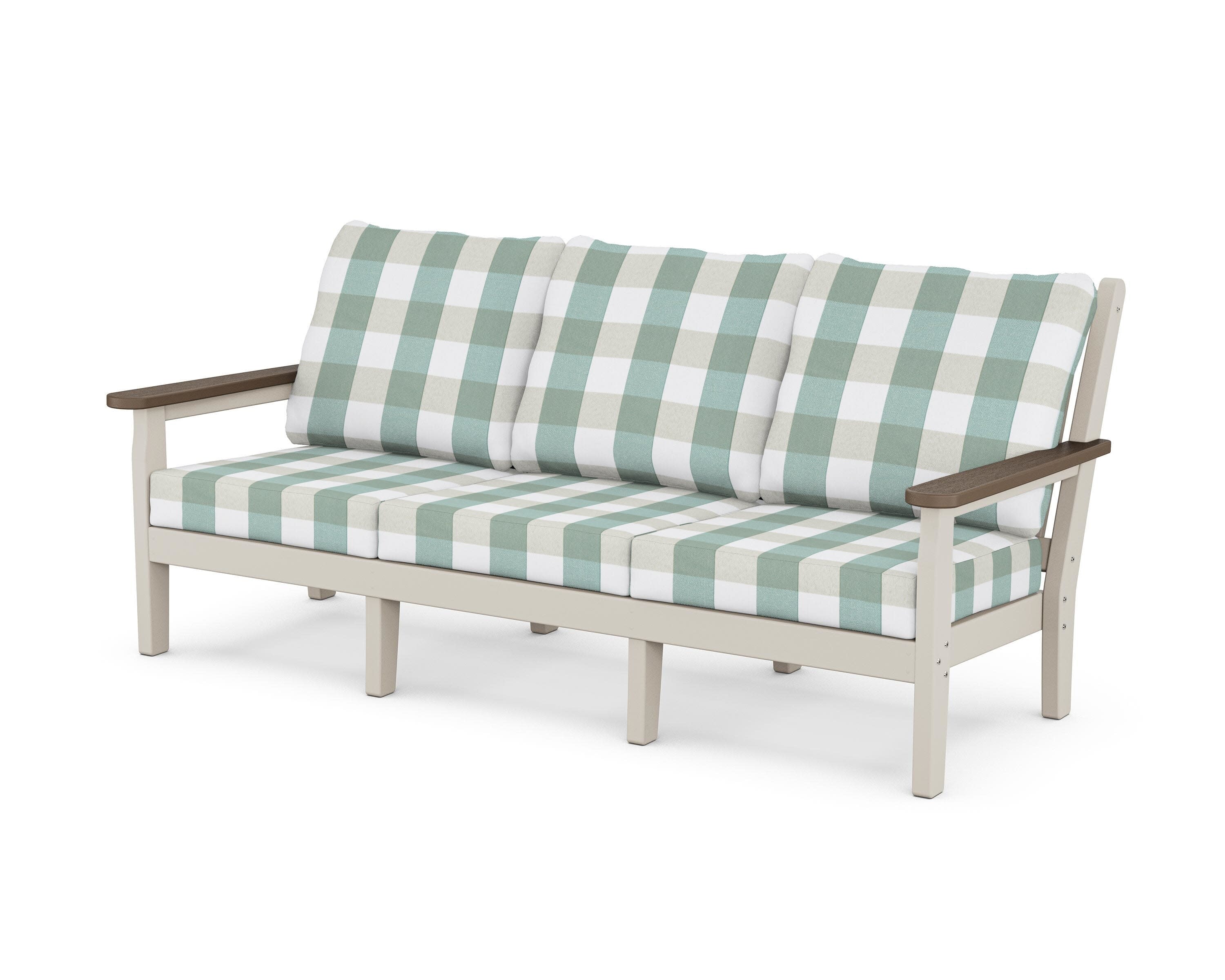 Chippendale Deep Seating Sofa in Sand / Kona / Buffalo Plaid Glacier Spa