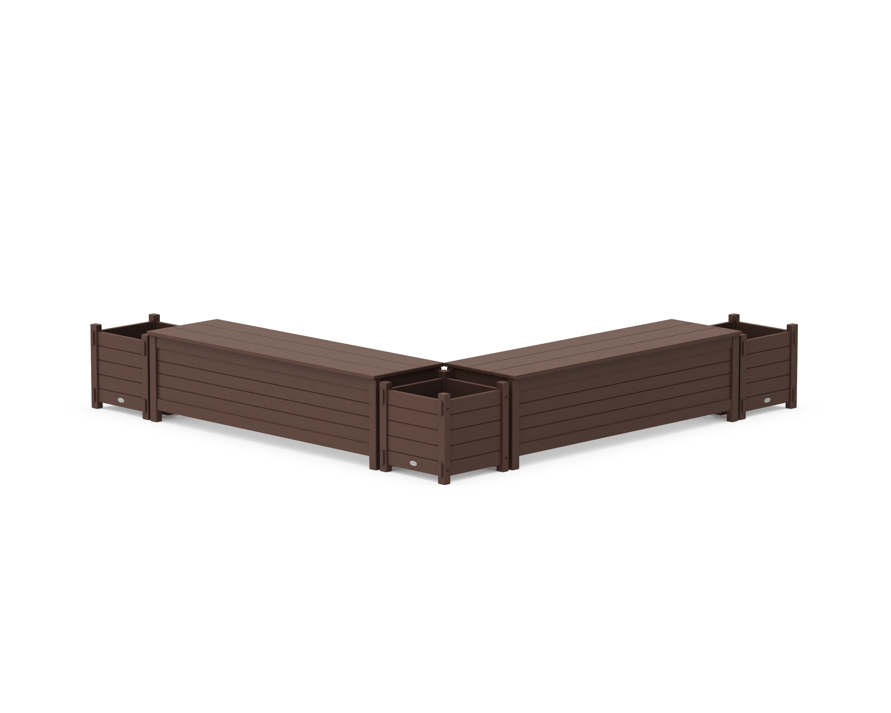 60" Nautical L- Shaped Planter Storage Bench Corner Set in Mahogany