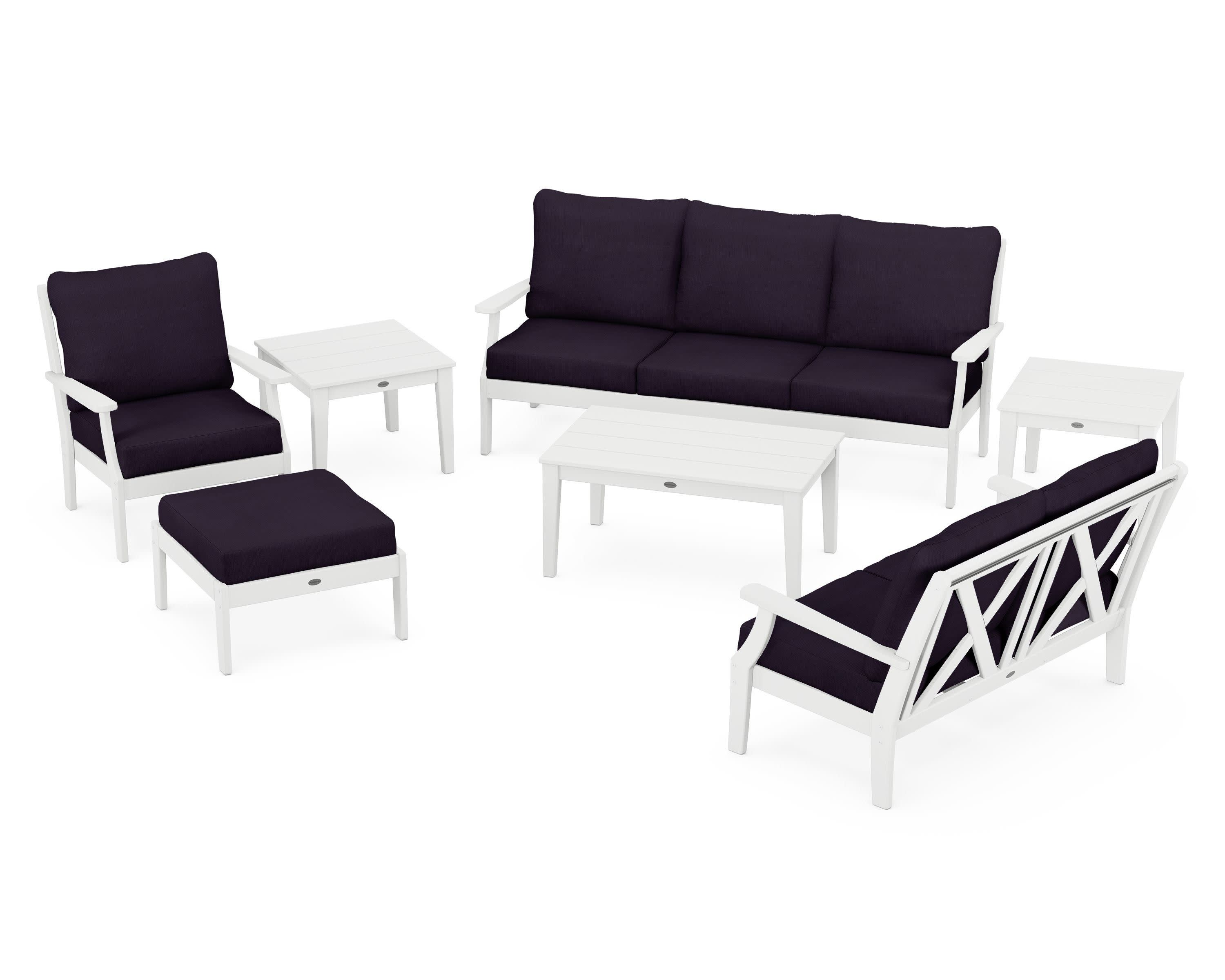 Braxton 7-Piece Deep Seating Set in White / Navy Linen
