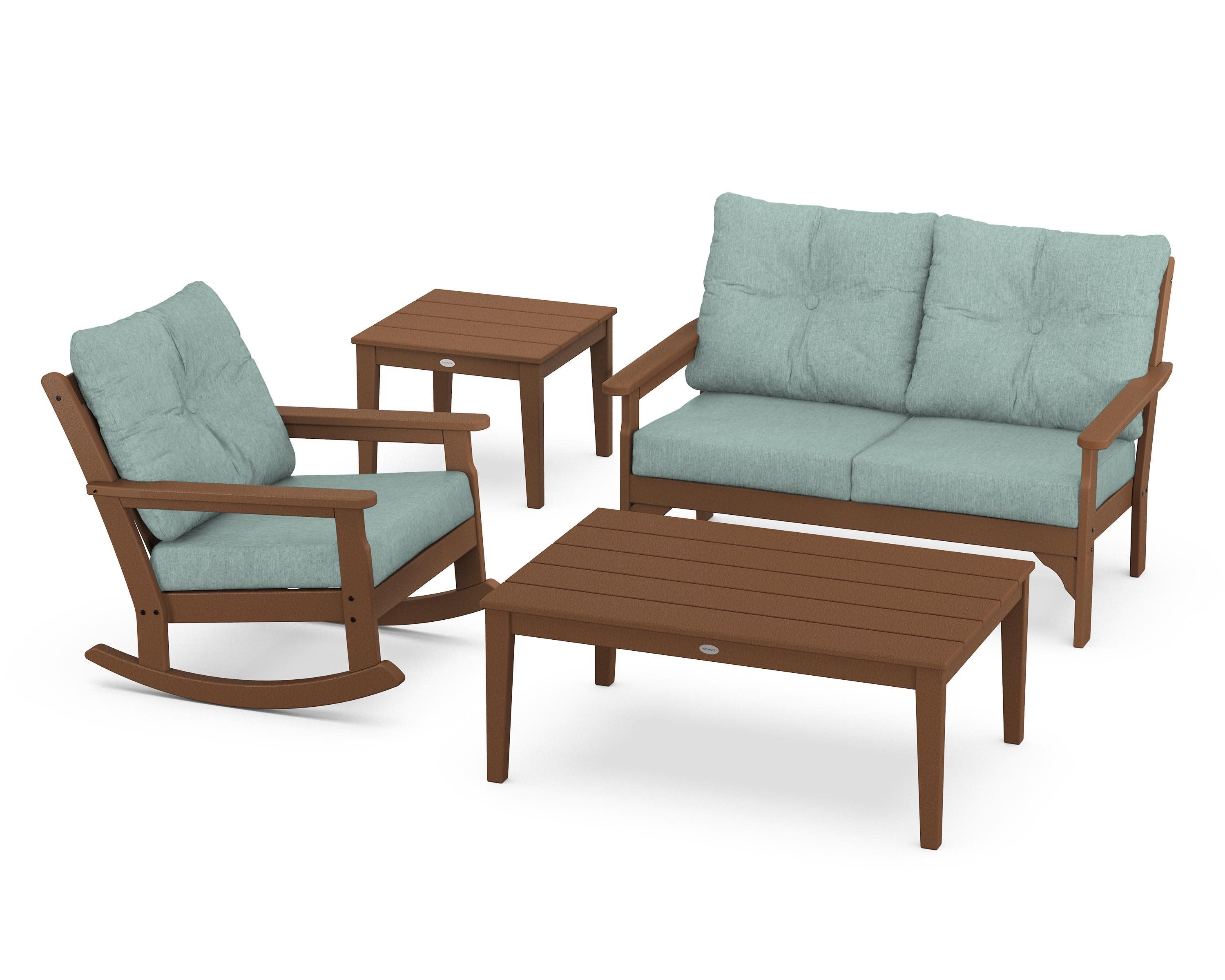 Vineyard 4-Piece Deep Seating Rocker Set in Teak / Glacier Spa