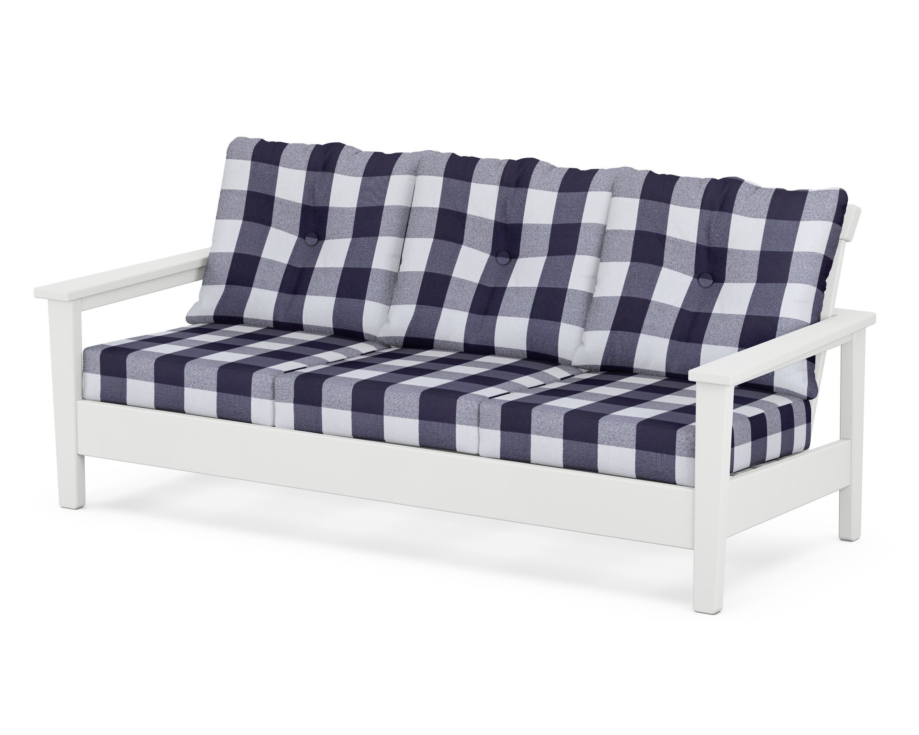 Prescott Deep Seating Sofa in White / Buffalo Plaid Navy