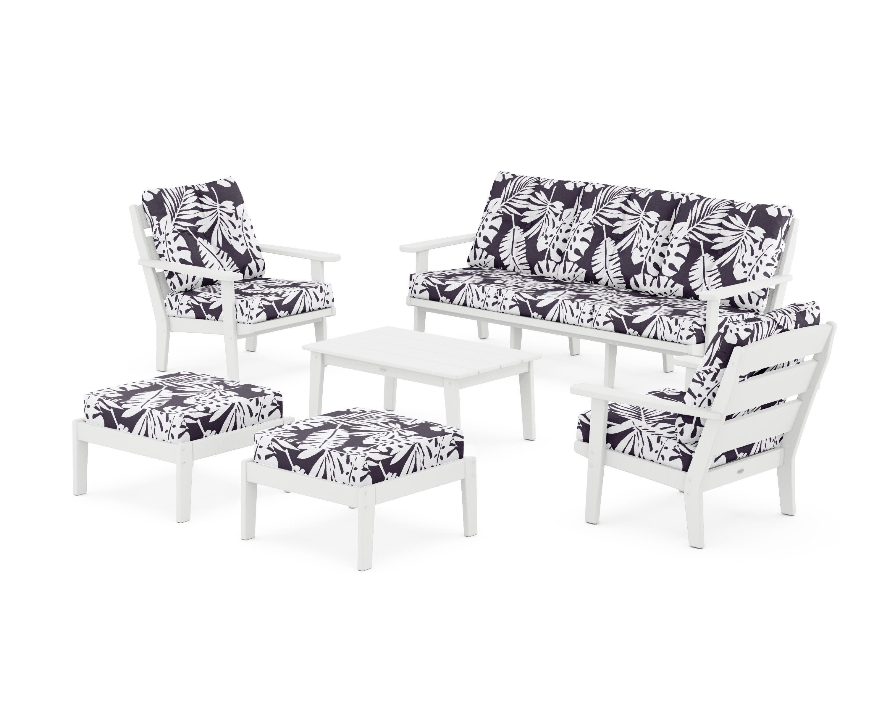 Lakeside 6-Piece Lounge Sofa Set in White / Leaf Navy