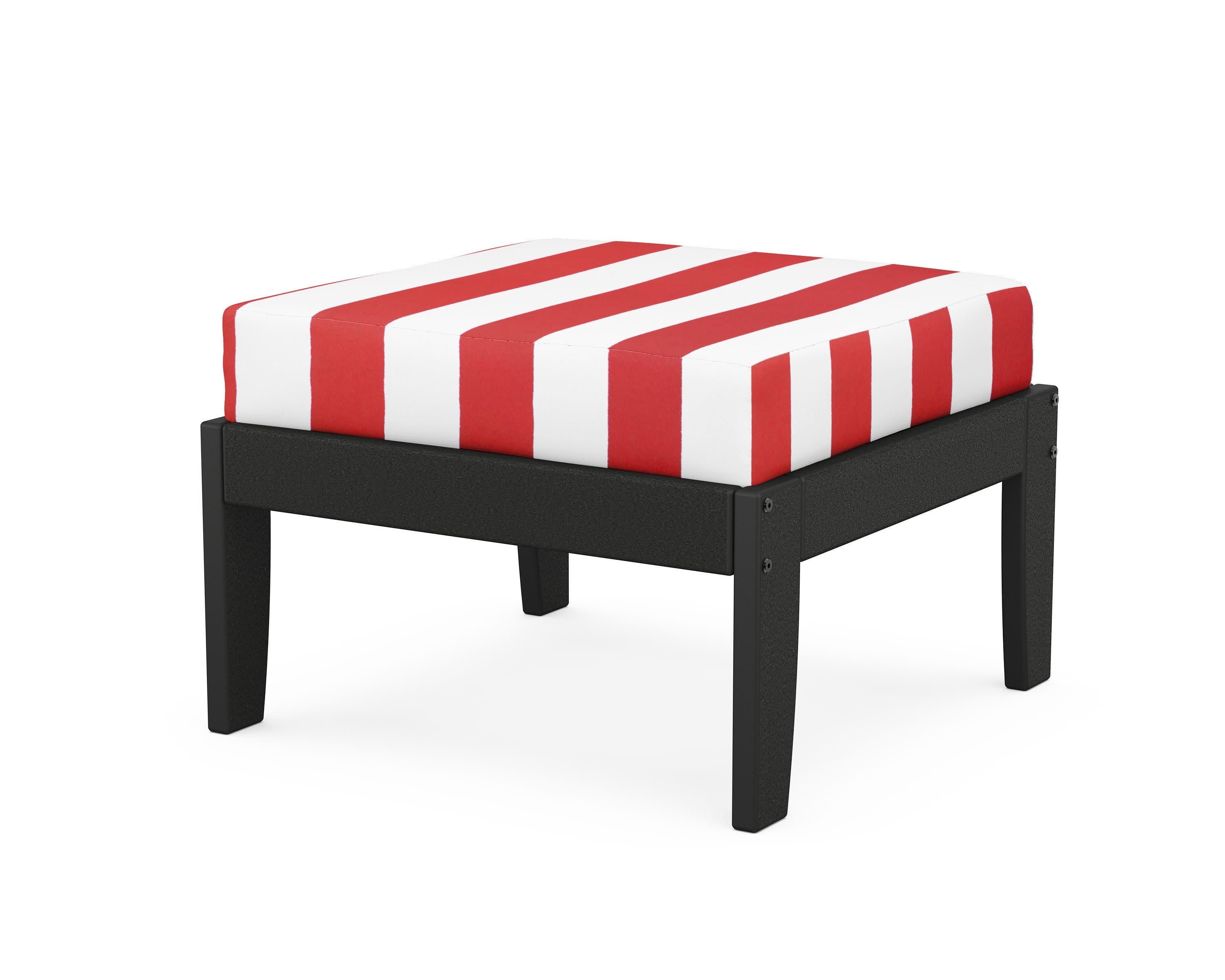 Modular Ottoman - Classic in Black / Cabana Stripe Crimson