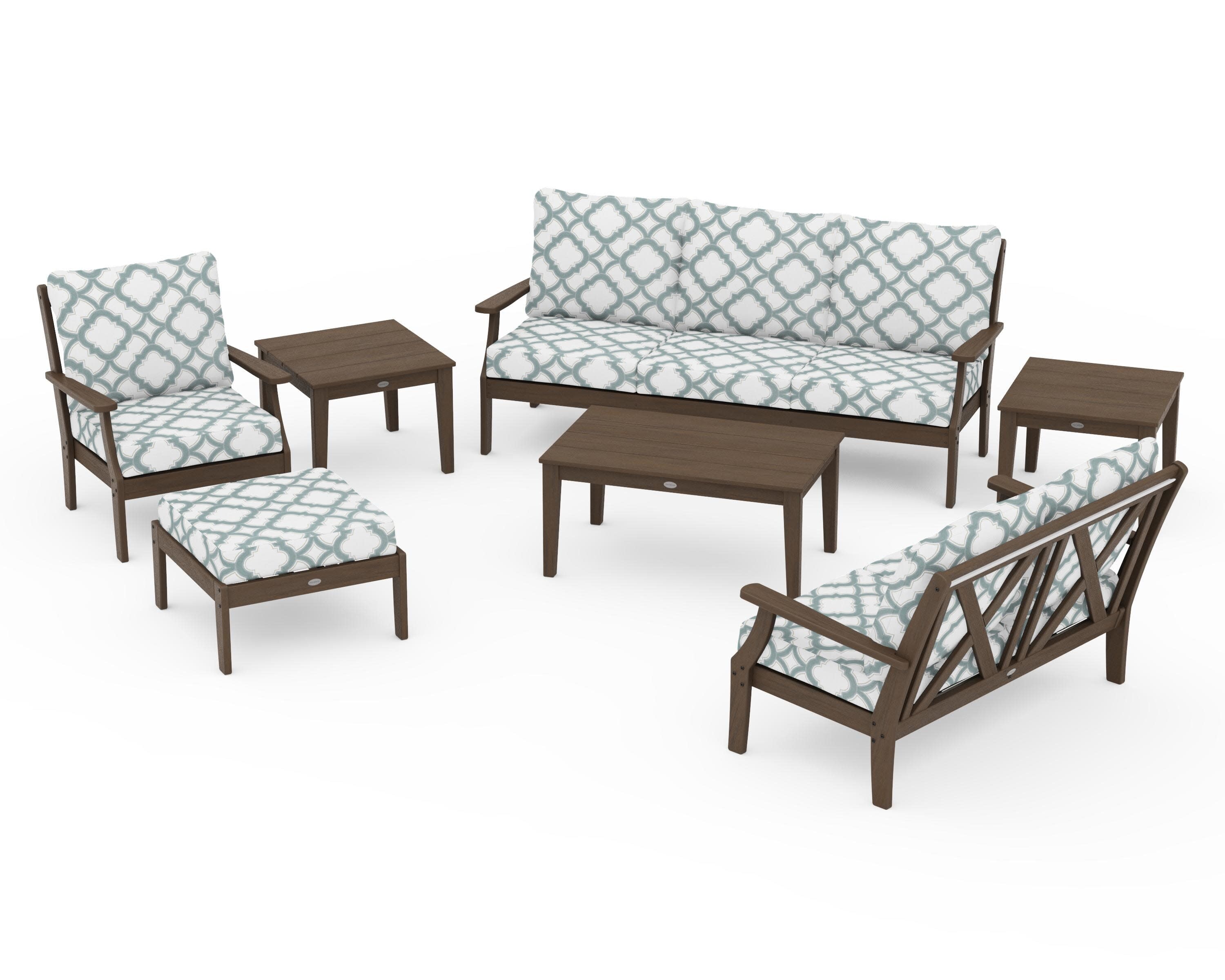 Braxton 7-Piece Deep Seating Set in Kona / Trellis Glacier Spa