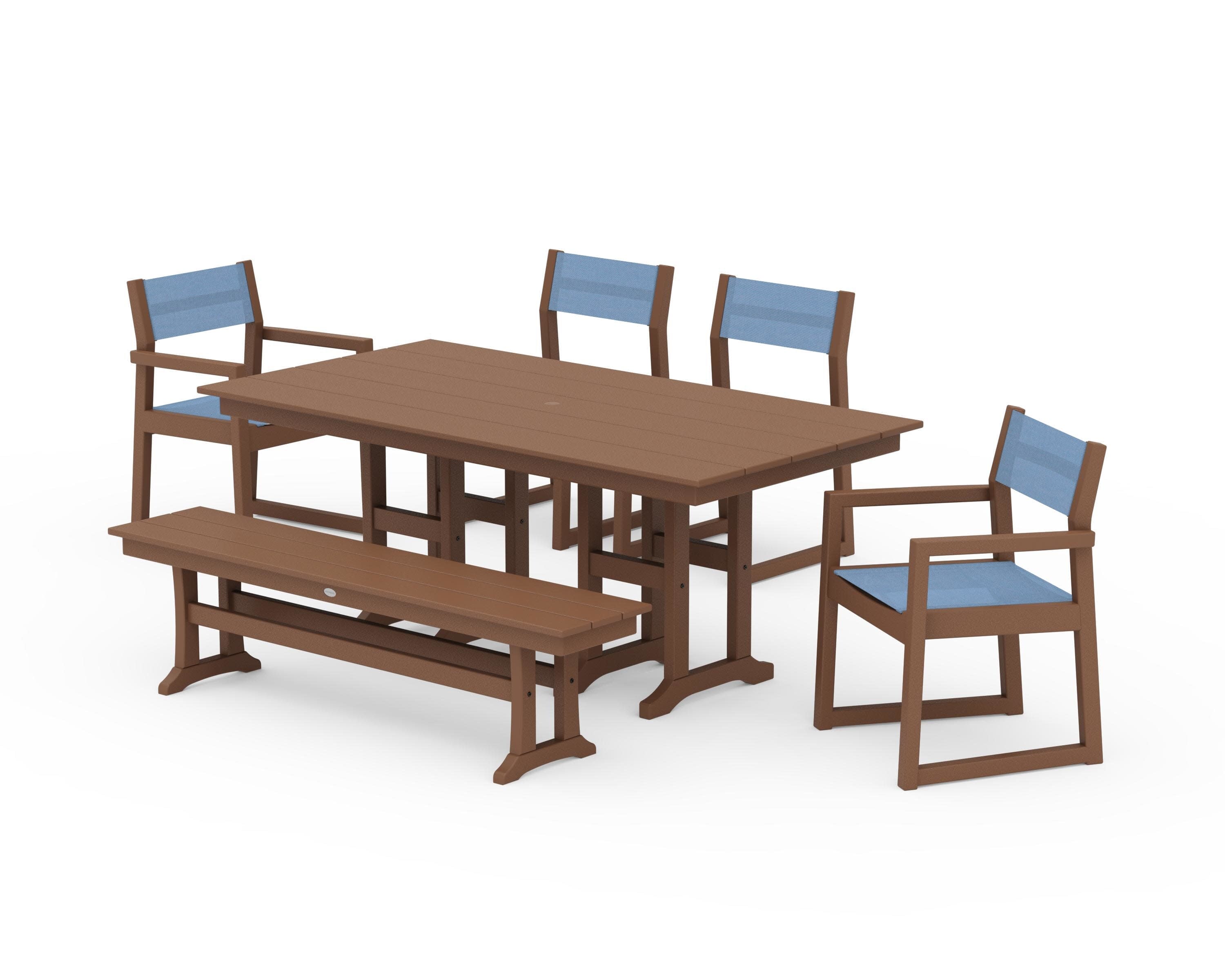 EDGE Sling 6-Piece Farmhouse Dining Set in Teak / Poolside Sling