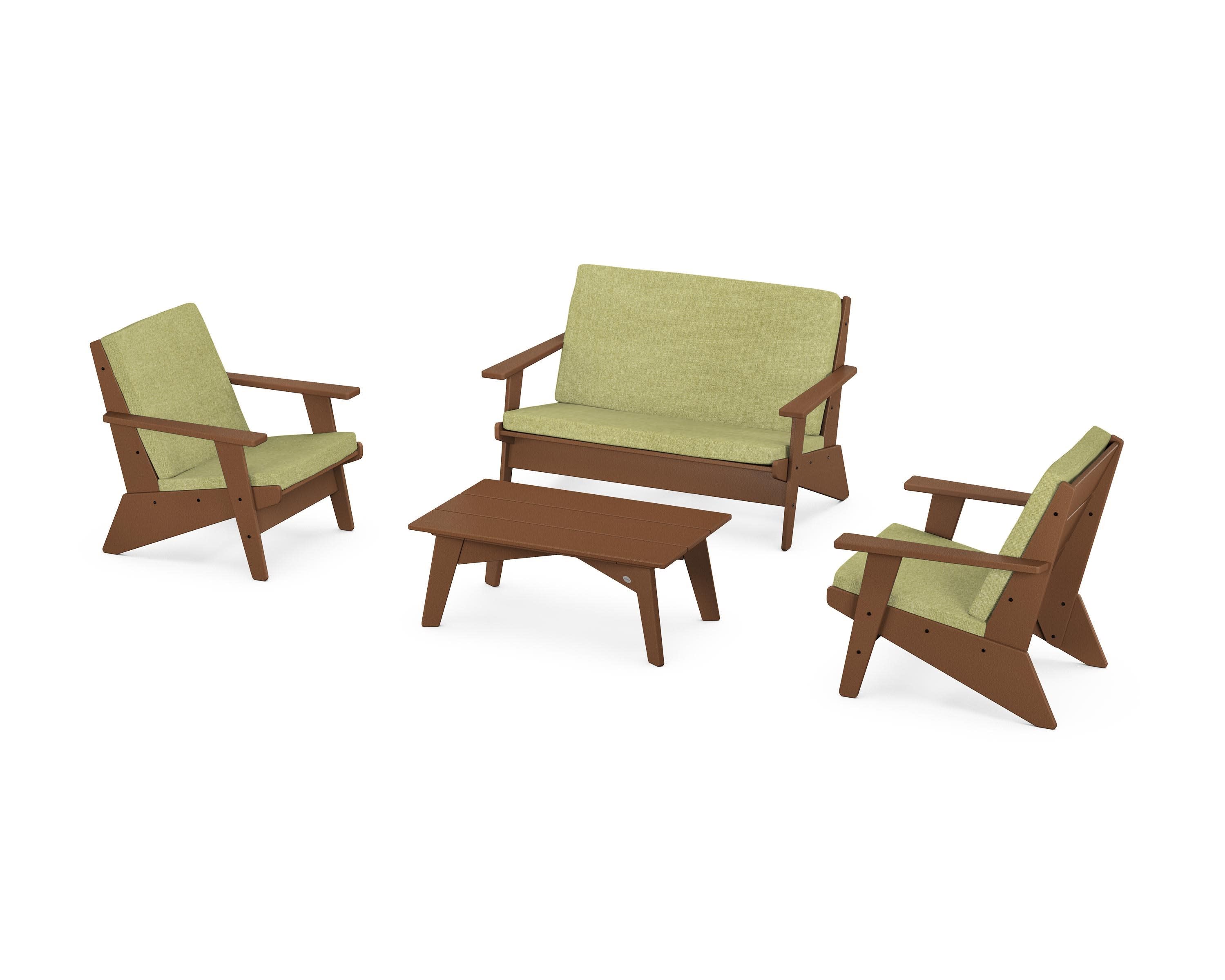 Riviera Modern Lounge 4-Piece Set in Teak / Chartreuse Boucle