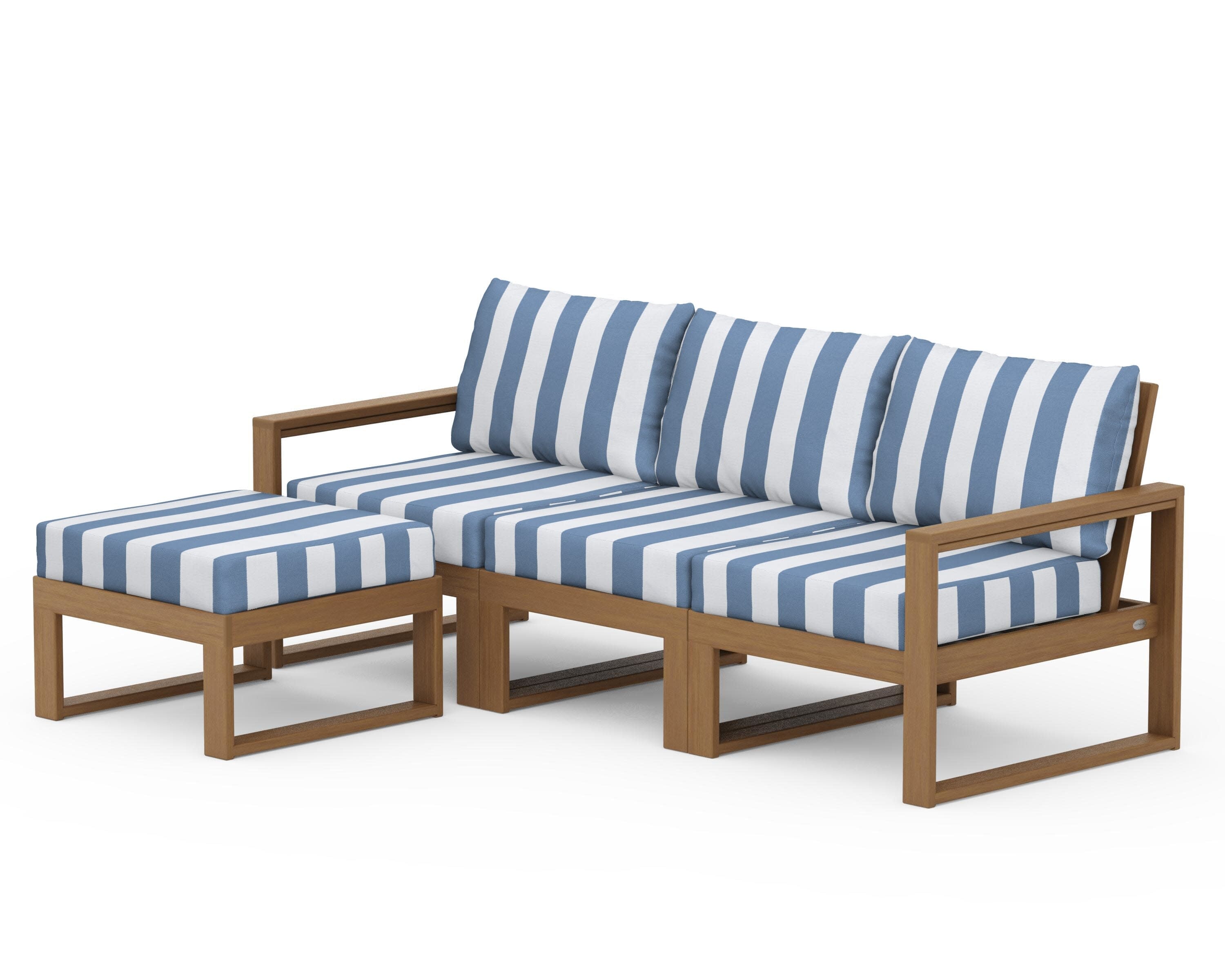 EDGE 4-Piece Modular Deep Seating Set with Ottoman in Natural / Cabana Stripe Sky Blue