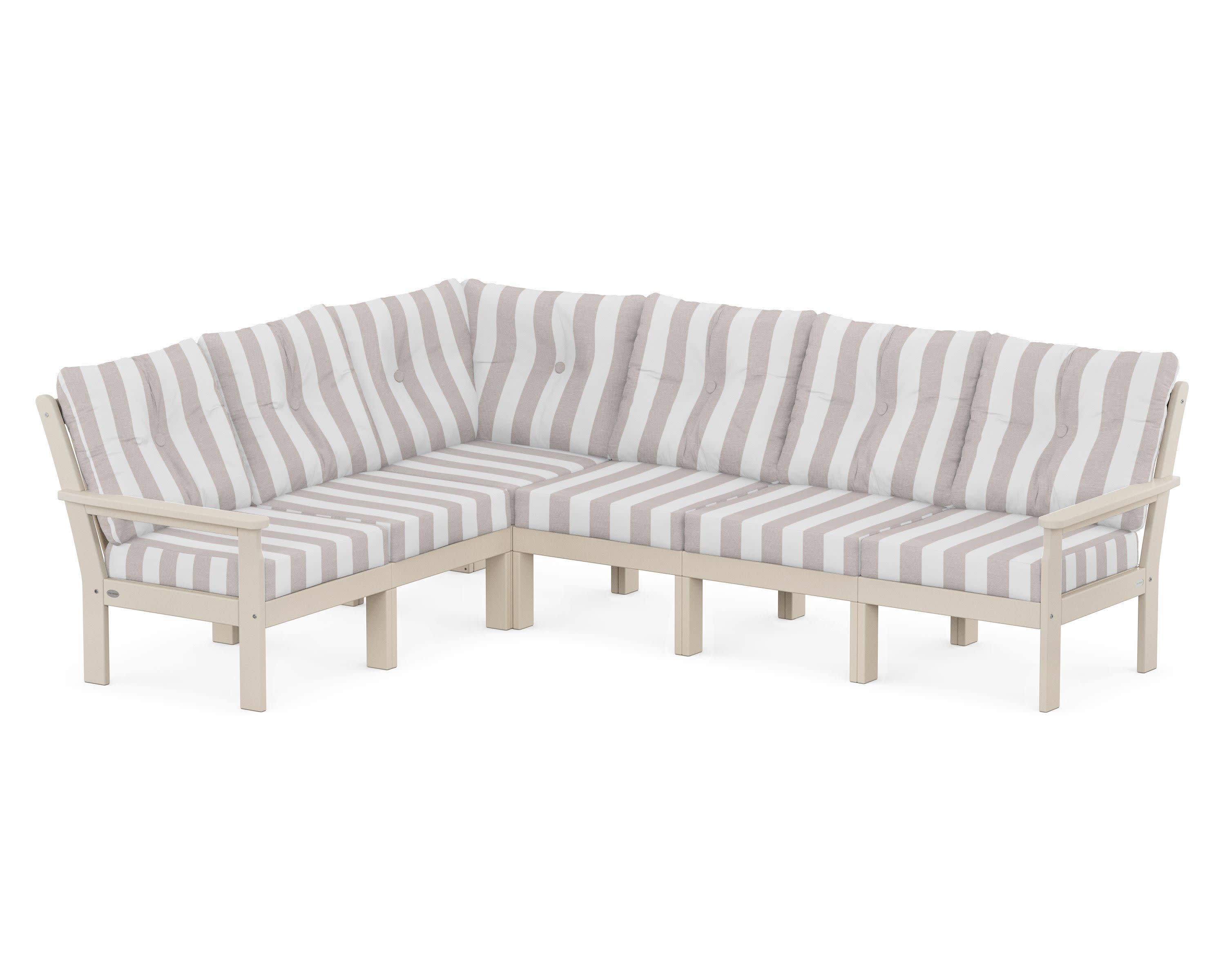 Vineyard 6-Piece Sectional in Sand / Cabana Stripe Dune Burlap