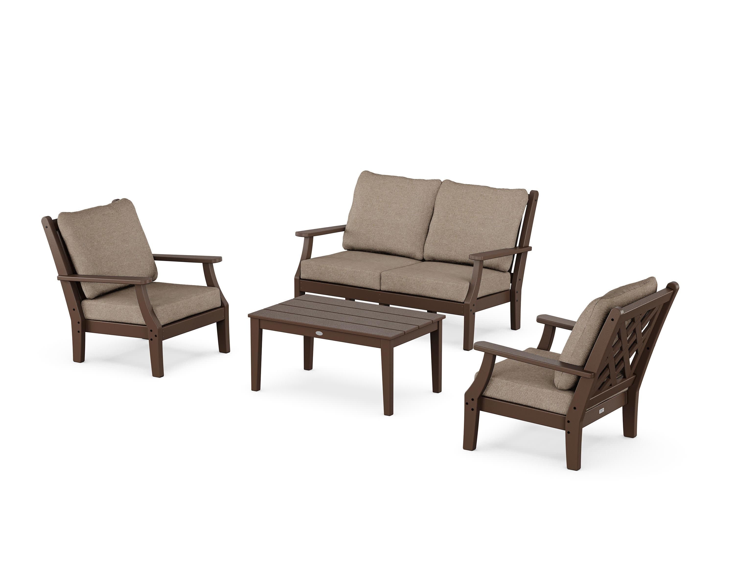 Wovendale 4-Piece Deep Seating Set with Loveseat in Mahogany / Spiced Burlap