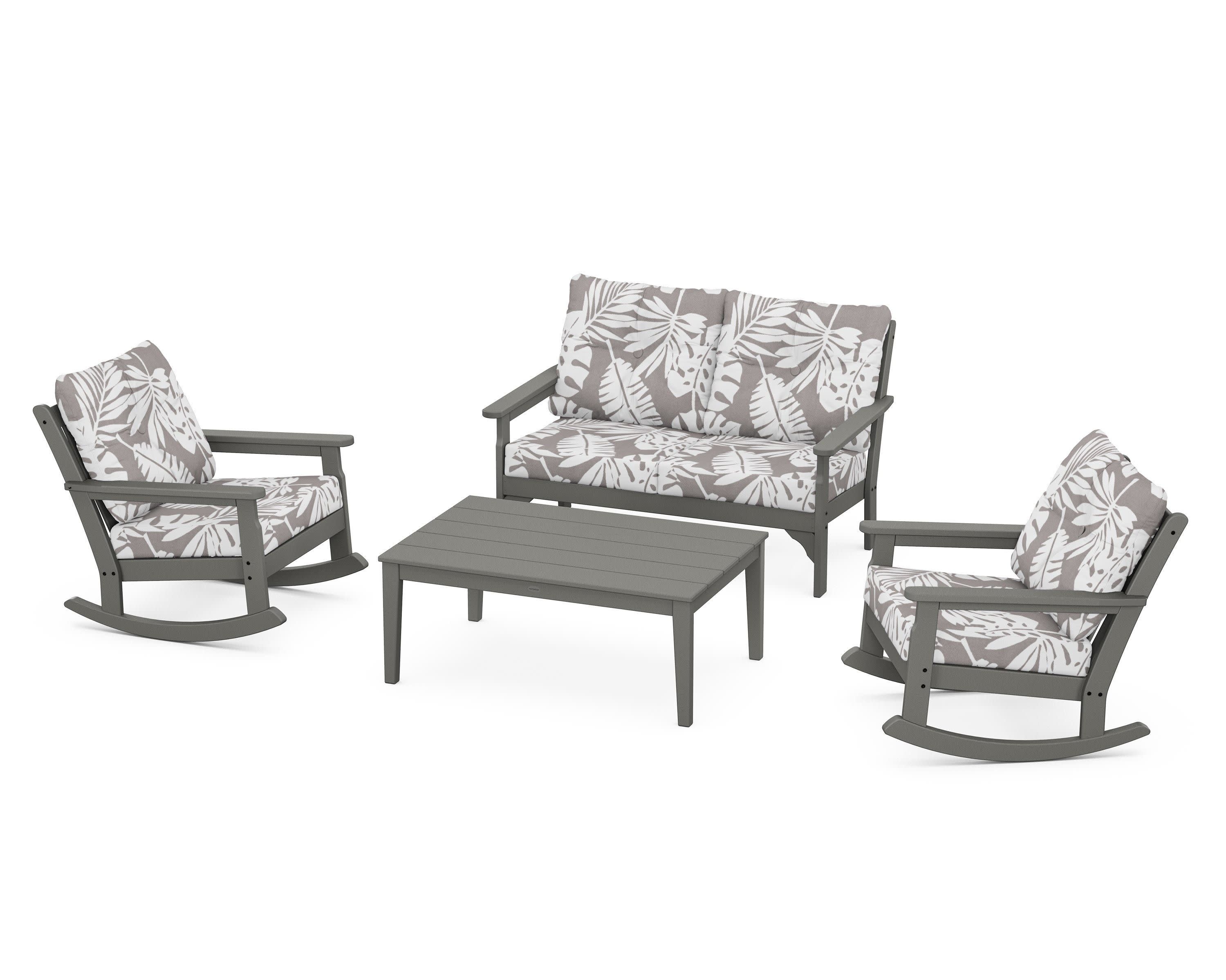 Vineyard 4-Piece Deep Seating Rocking Chair Set in Slate Grey / Leaf Grey Mist